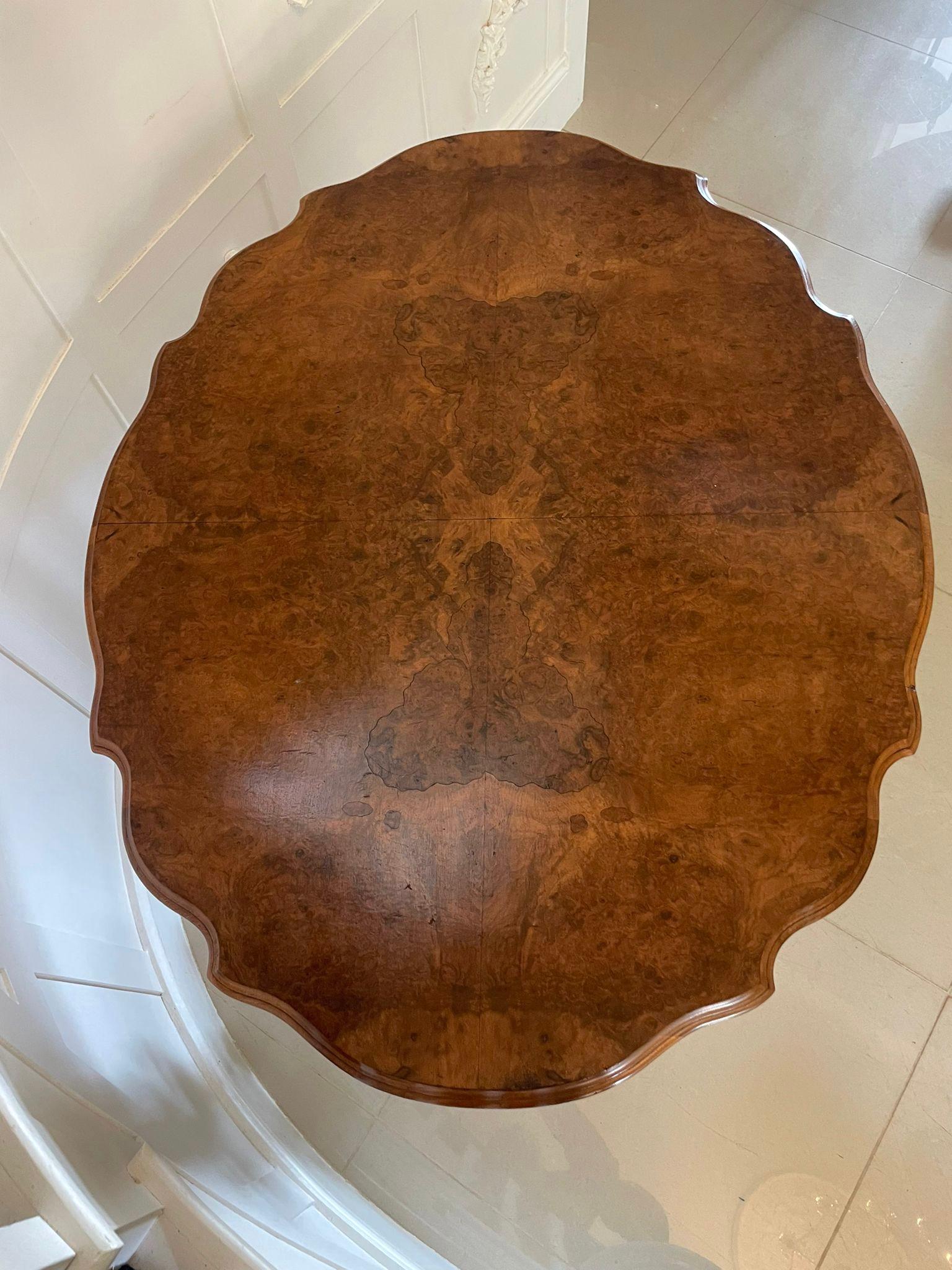 19th Century Fine Quality Antique Burr Walnut Shaped Tilt Top Centre Table For Sale