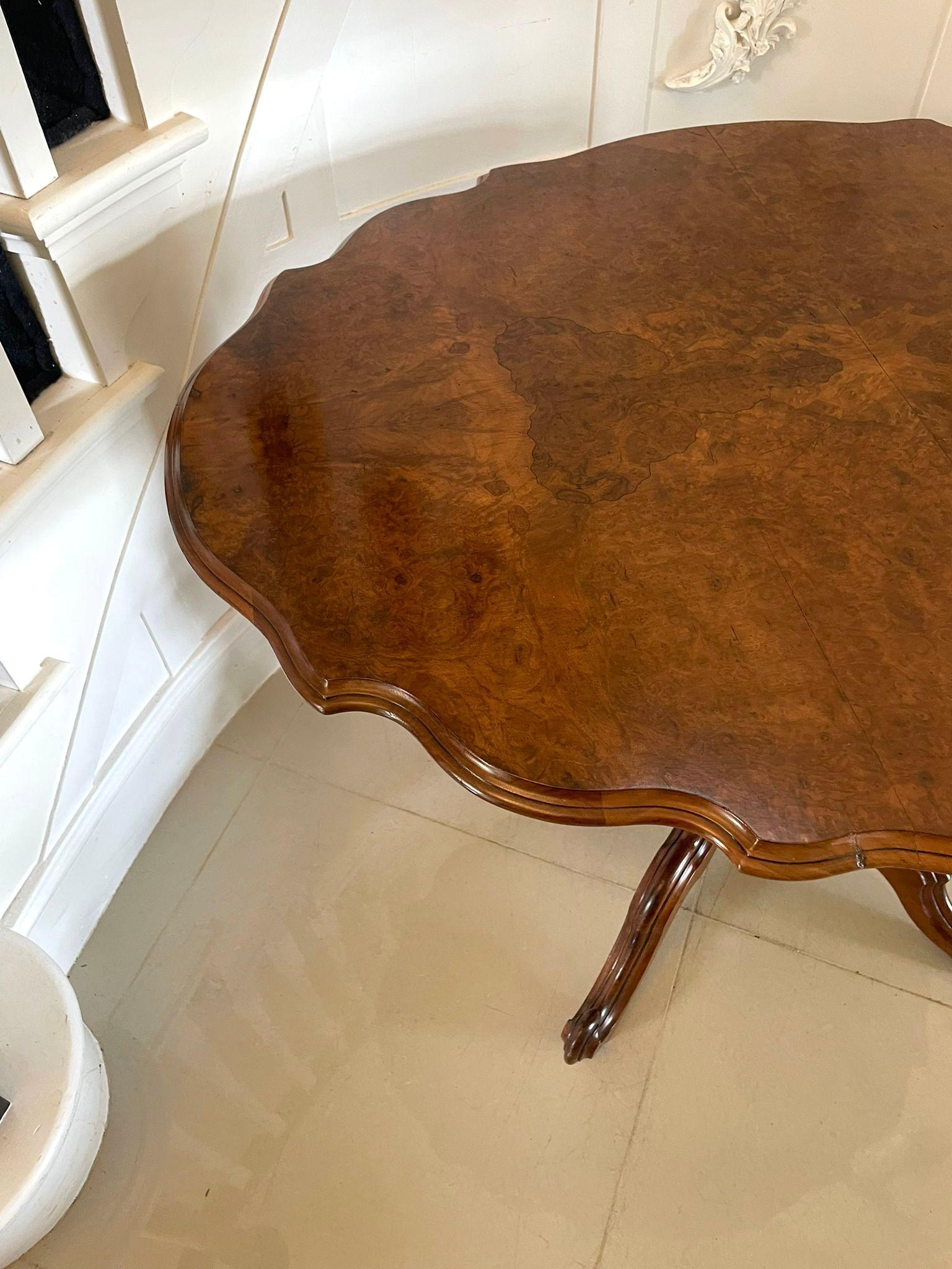 Fine Quality Antique Burr Walnut Shaped Tilt Top Centre Table For Sale 4