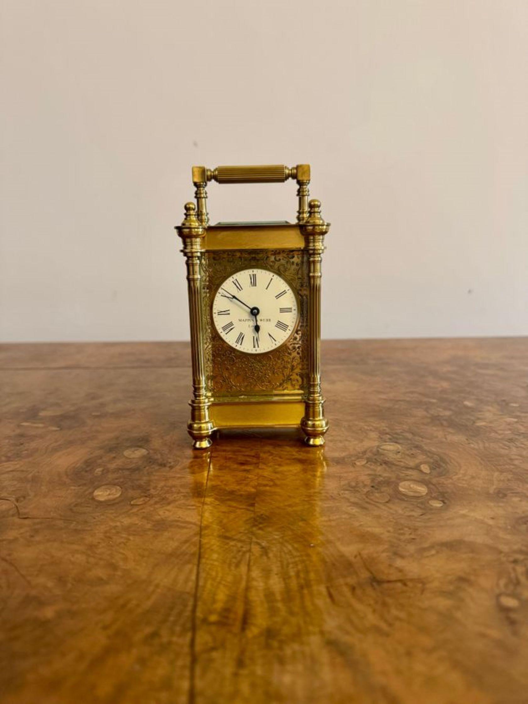 Brass Fine quality antique carriage clock by Mappin and Webb For Sale