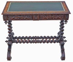 Fine Quality Antique Carved Oak Writing Table - 19th Century Desk Side Dressing