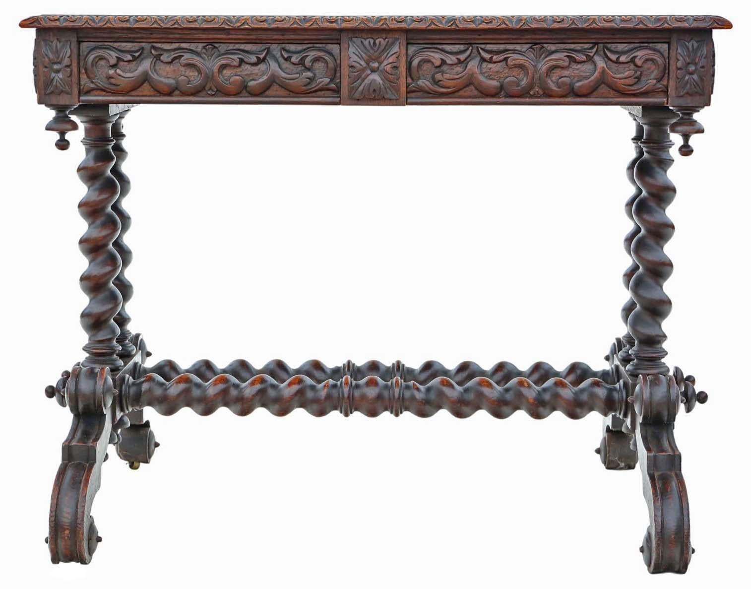 Ancienne table à écrire en chêne sculpté de qualité - 19ème siècle Bureau d'appoint Dressing Bon état - En vente à Wisbech, Cambridgeshire