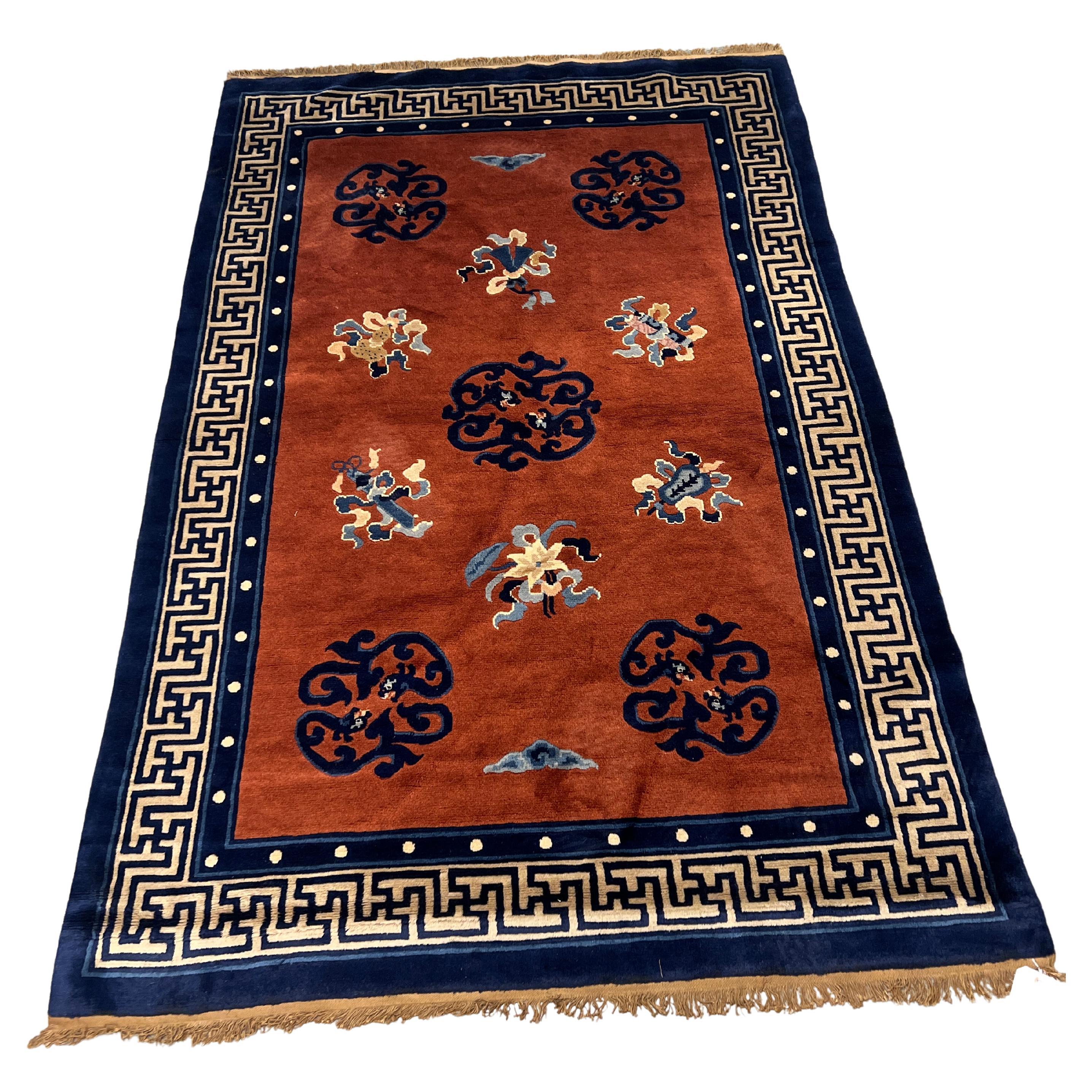 Antiker chinesischer Art-déco-Wollteppich oder Teppich in hoher Qualität 6'10" x 4'5" im Angebot