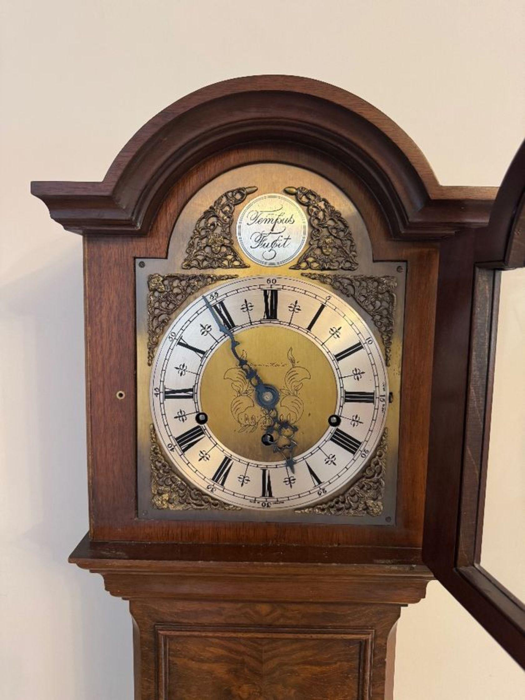 Fine quality antique Edwardian burr walnut grandmother clock by Mappin and Webb For Sale 1