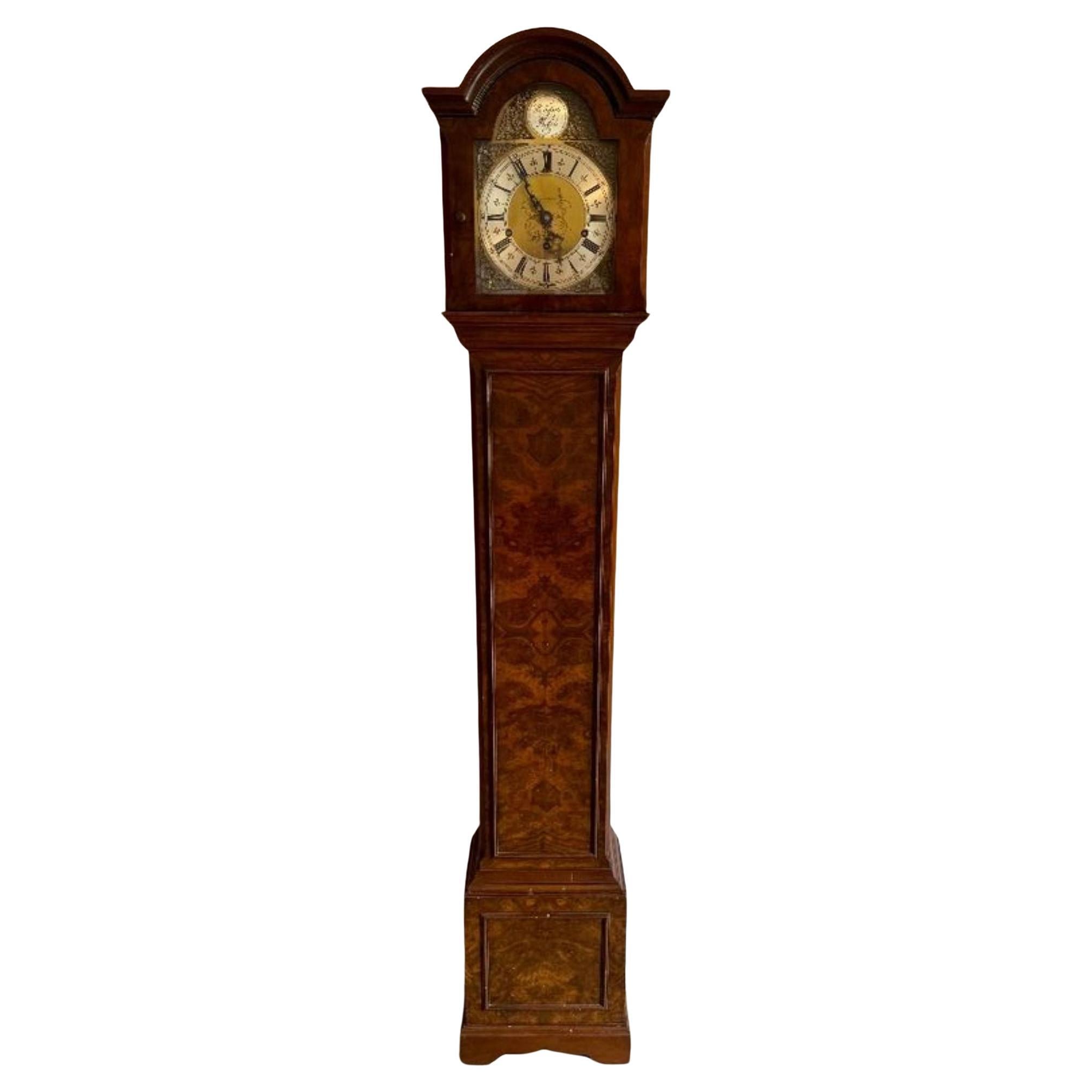 Fine quality antique Edwardian burr walnut grandmother clock by Mappin and Webb