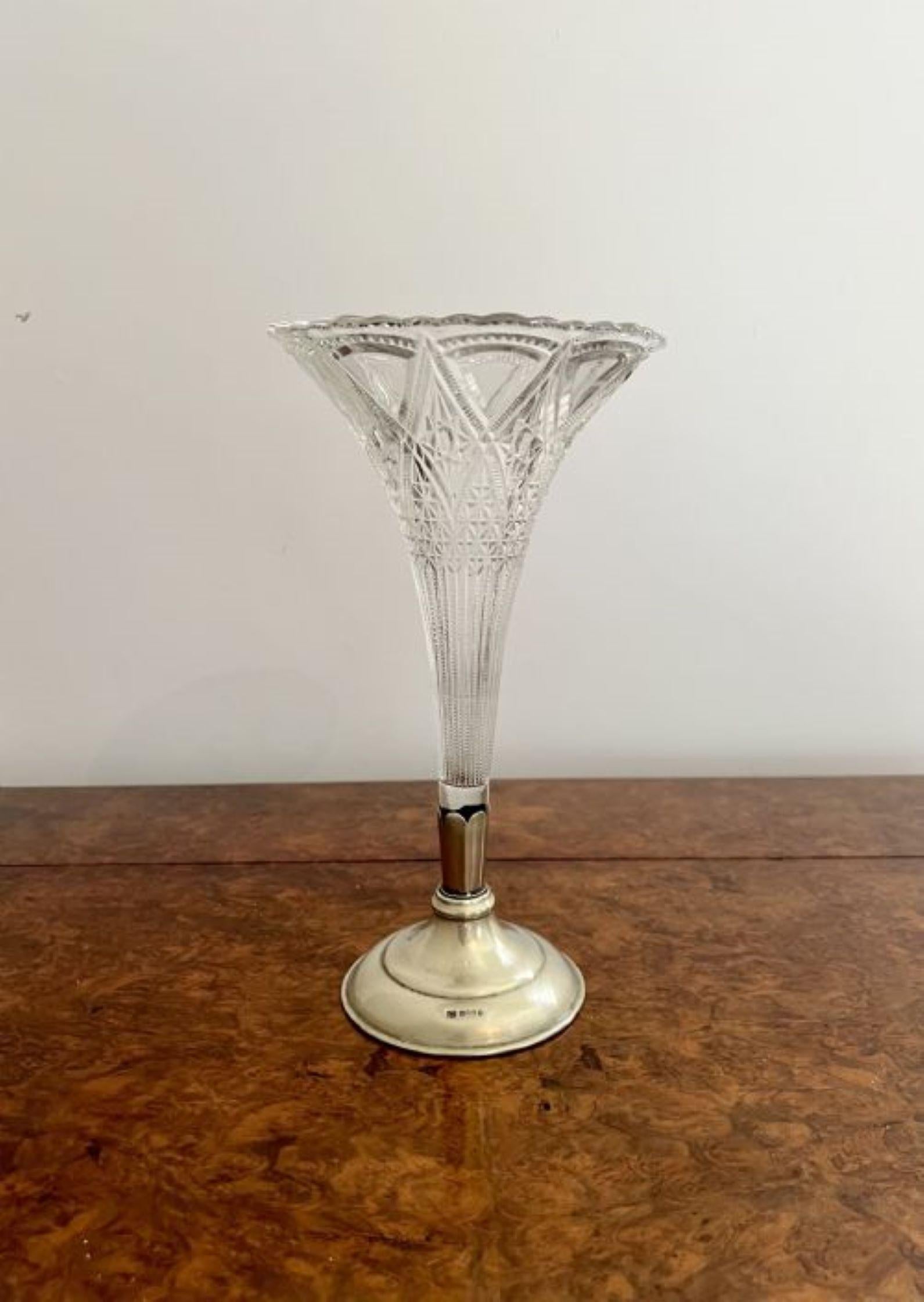 Silver Plate Fine quality antique Edwardian cut glass and silver plated fluted spill vase 