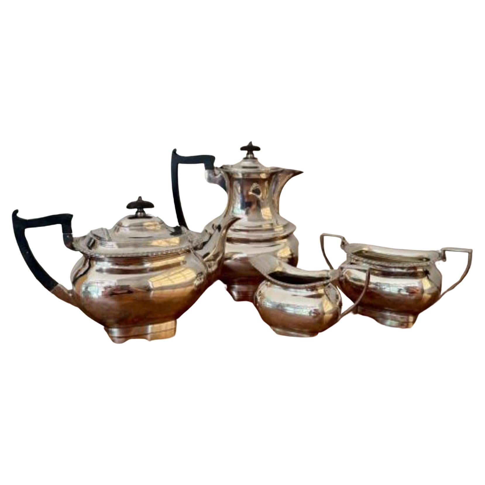 Fine quality antique Edwardian four piece tea set by Walker and Hall For Sale