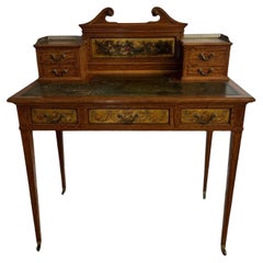 Fine quality antique Edwardian freestanding decorated inlaid satinwood desk