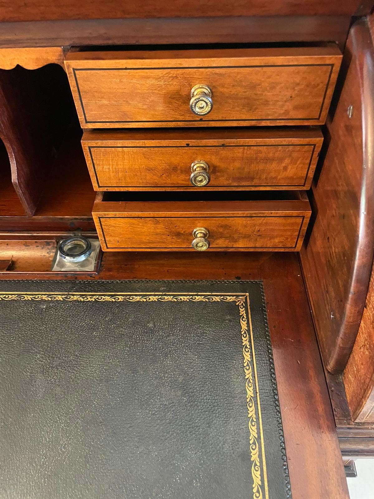 Fine Quality Antique Edwardian Freestanding Mahogany Inlaid Cylinder Desk For Sale 2