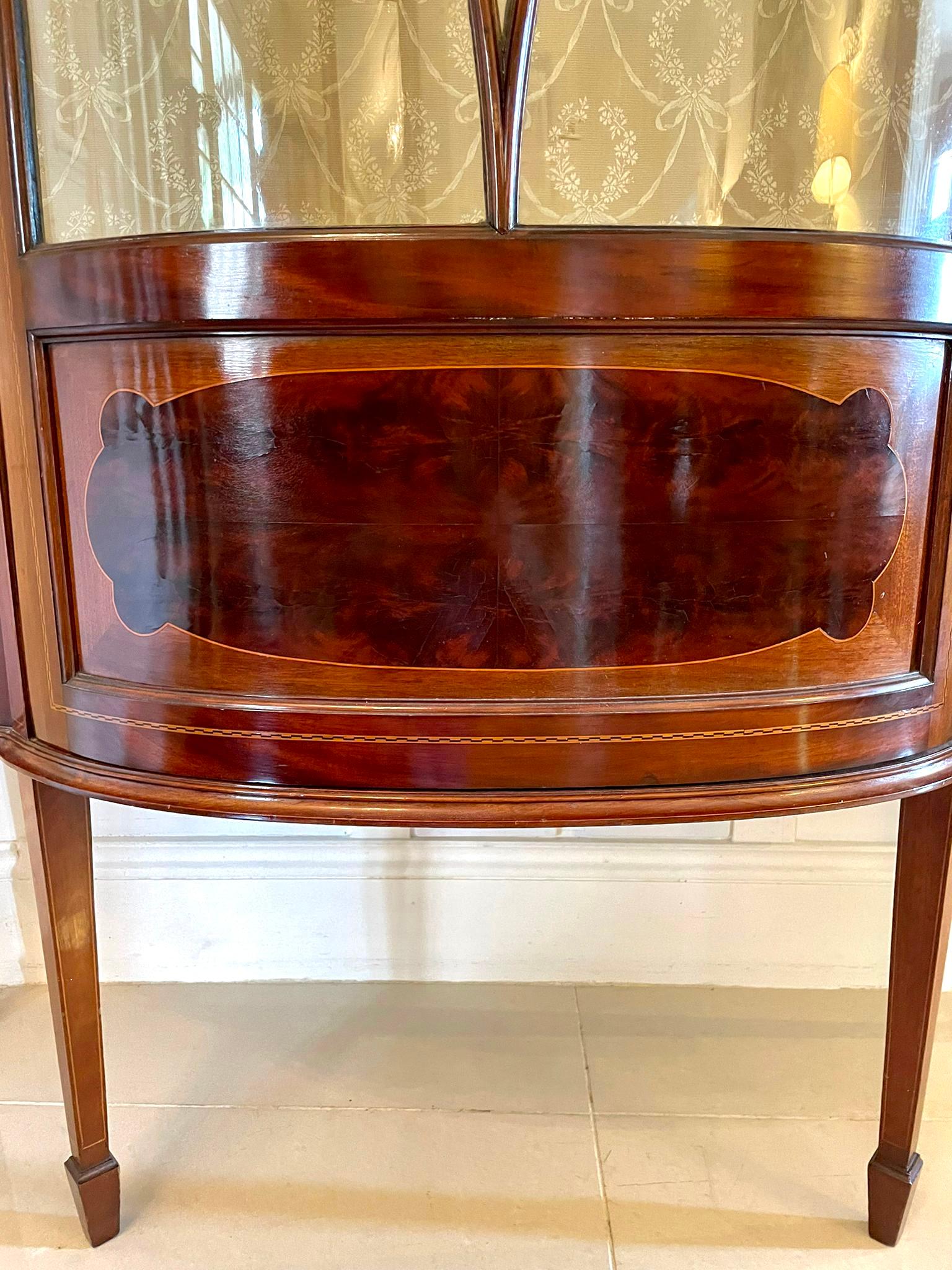 Fine Quality Antique Edwardian Inlaid Mahogany Shaped Display Cabinet For Sale 7