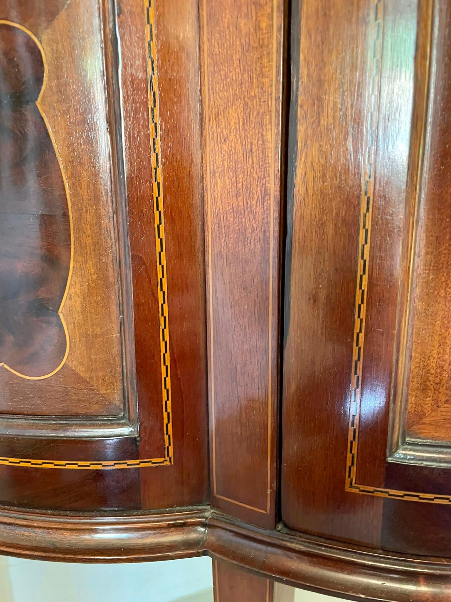 Fine Quality Antique Edwardian Inlaid Mahogany Shaped Display Cabinet For Sale 9