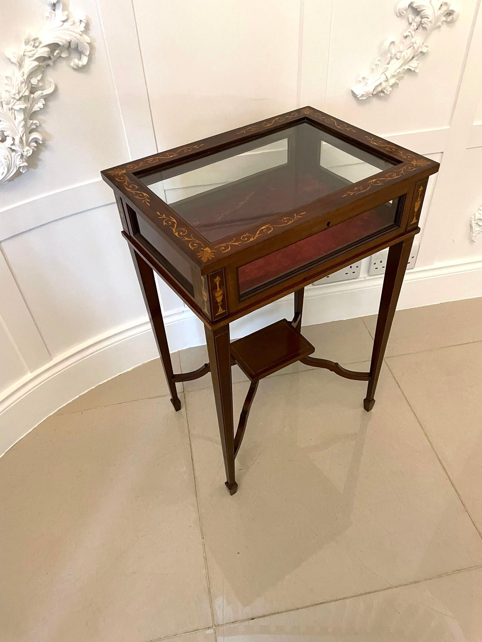 Fine Quality Antique Edwardian Mahogany Inlaid Bijouterie Cabinet 1