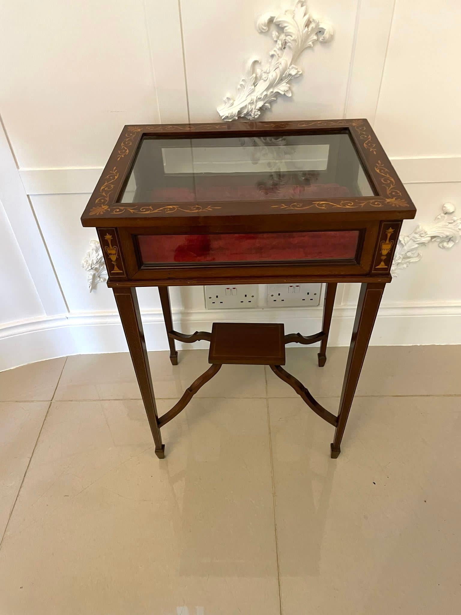 Fine Quality Antique Edwardian Mahogany Inlaid Bijouterie Cabinet 2