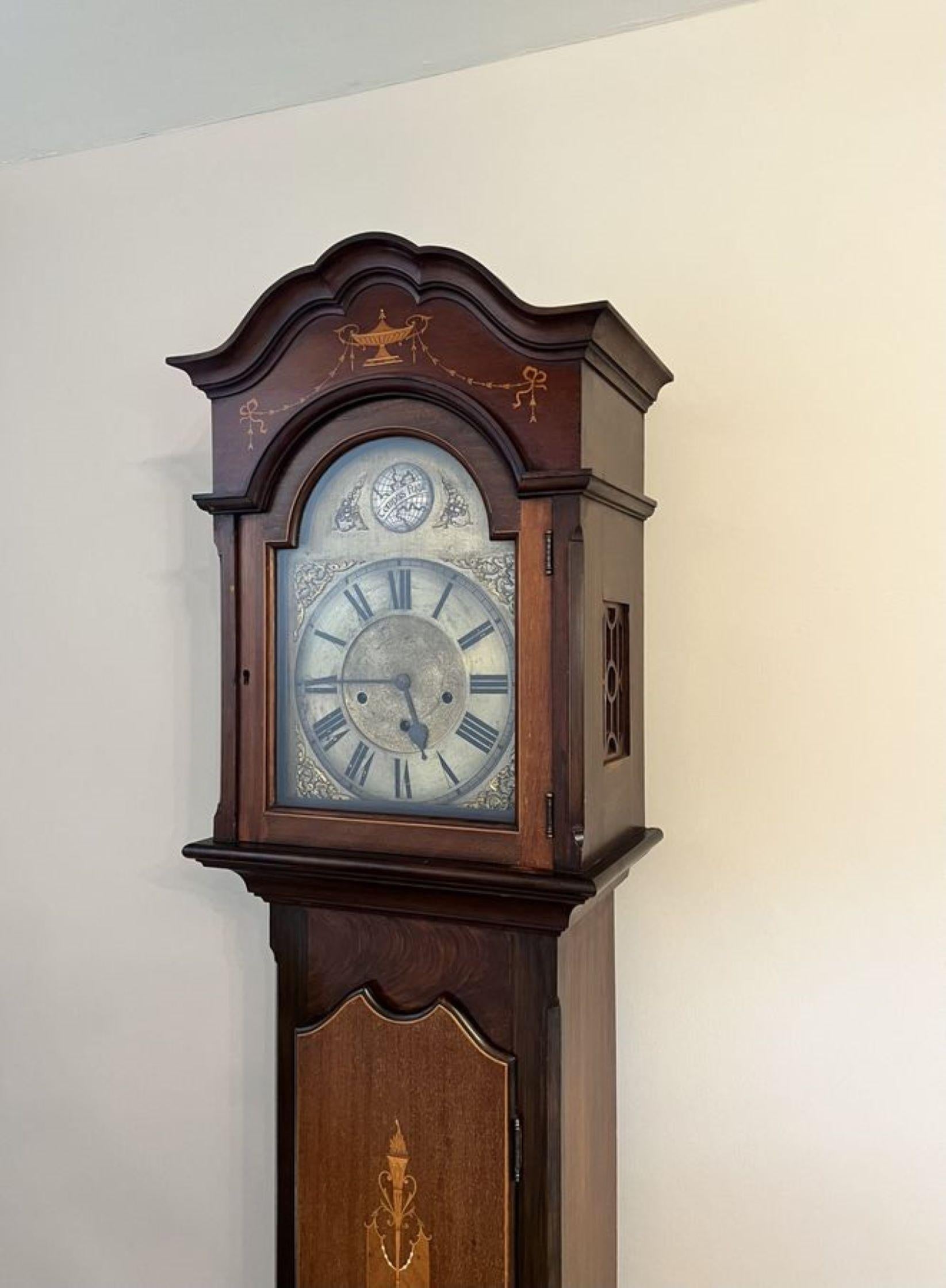 Fine quality antique Edwardian mahogany inlaid long case clock  In Good Condition For Sale In Ipswich, GB
