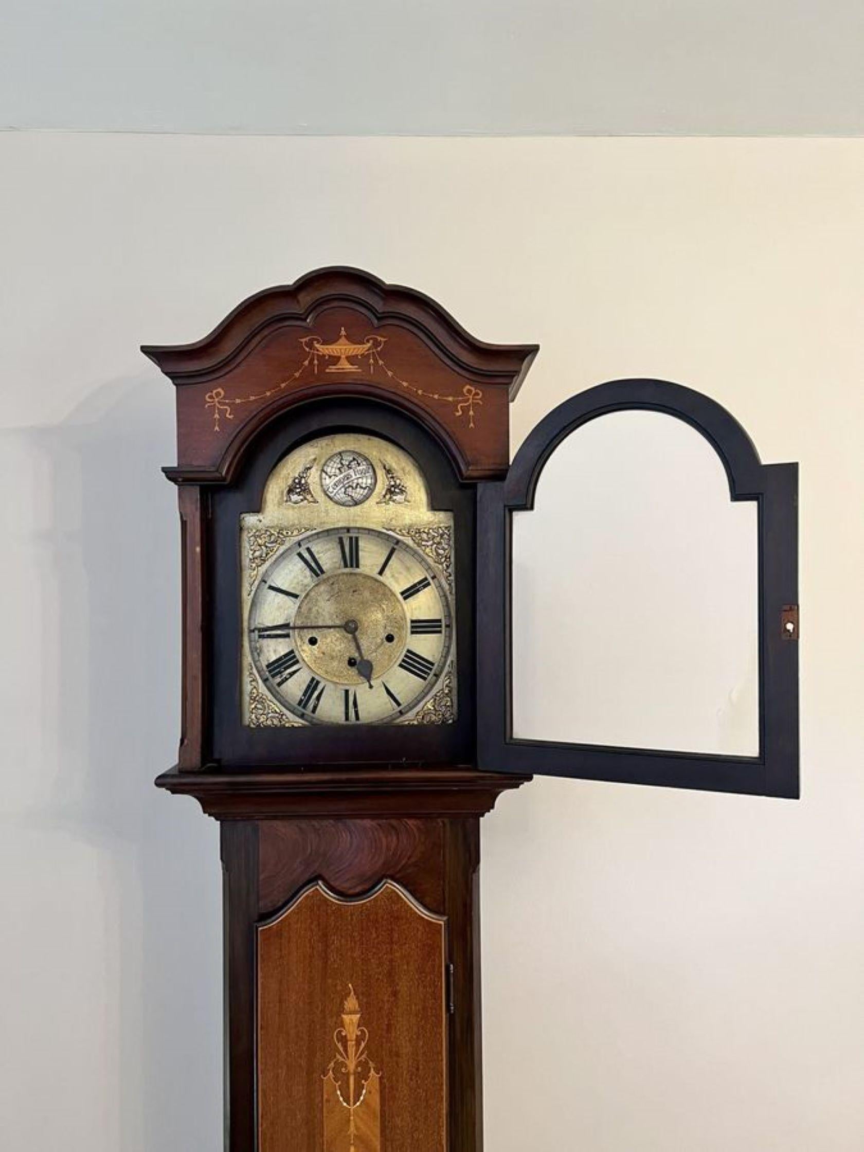 Fine quality antique Edwardian mahogany inlaid long case clock For Sale 1