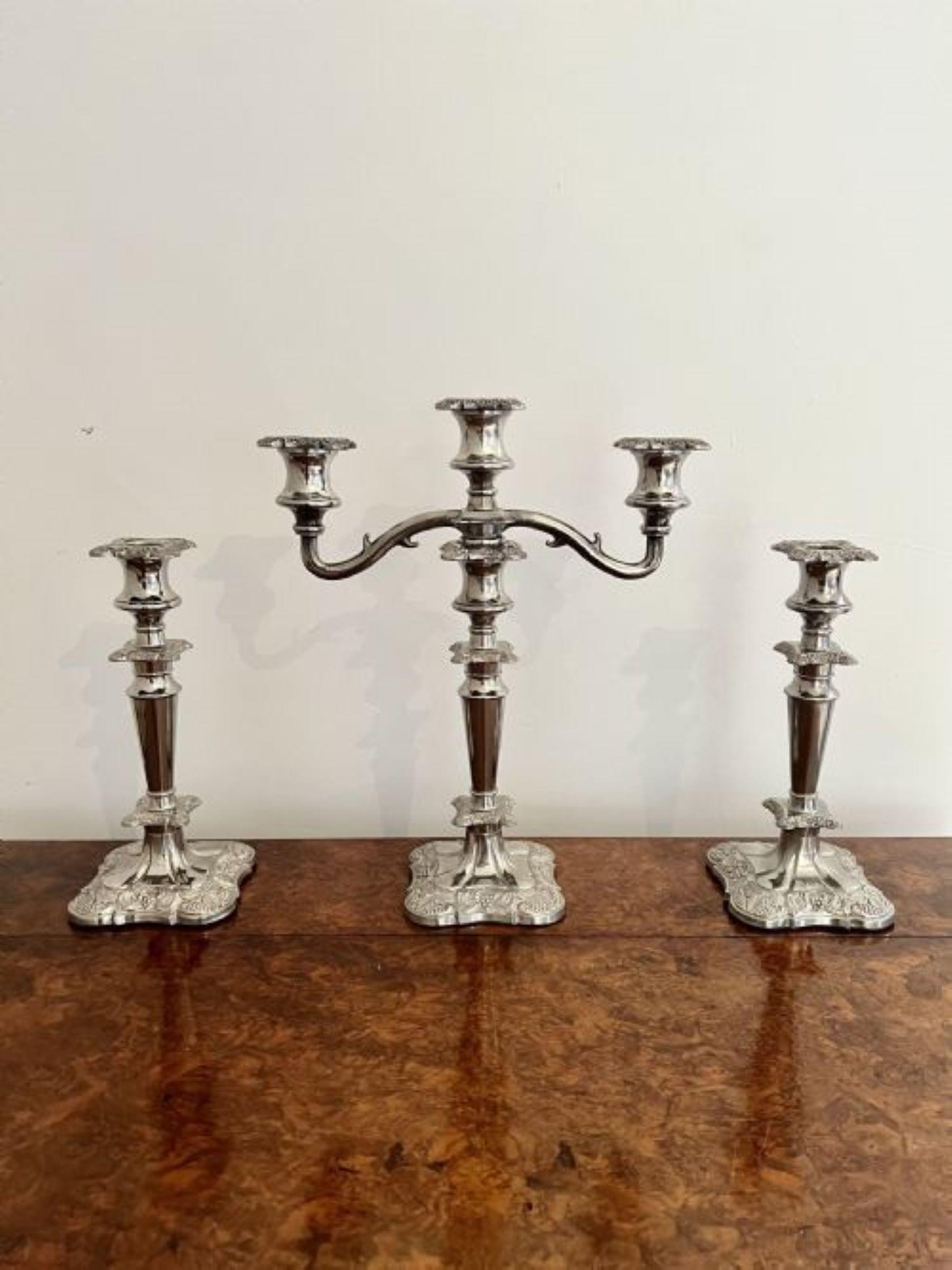 Fine quality antique Edwardian ornate silver plated candelabra and candlesticks  In Good Condition For Sale In Ipswich, GB