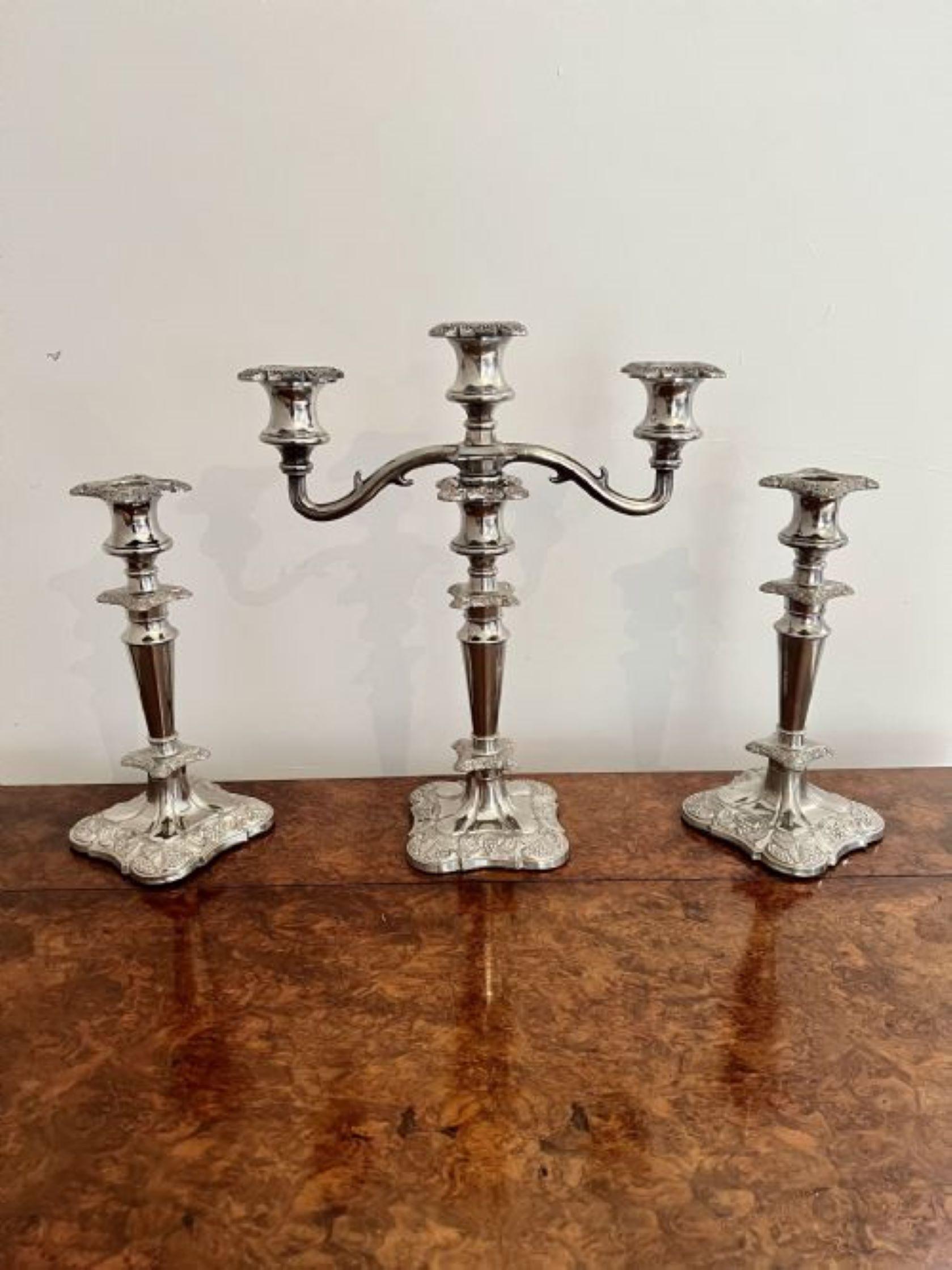 Silver Plate Fine quality antique Edwardian ornate silver plated candelabra and candlesticks  For Sale
