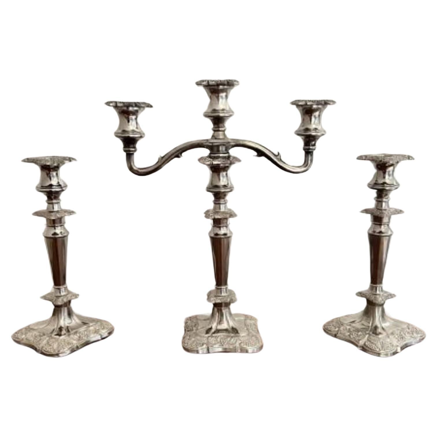Fine quality antique Edwardian ornate silver plated candelabra and candlesticks  For Sale