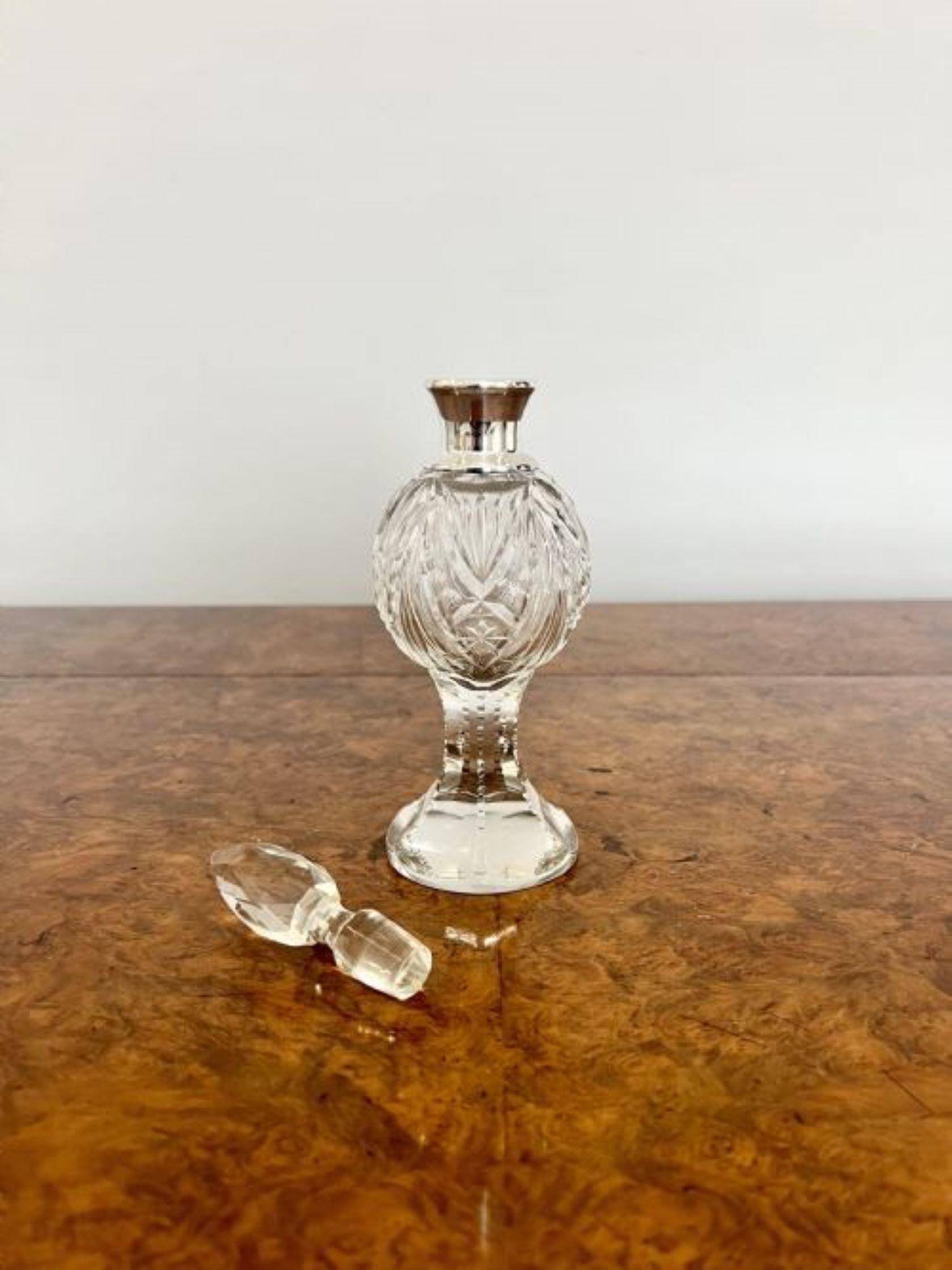 Glass Fine quality antique Edwardian silver mounted cut glass bottle  For Sale