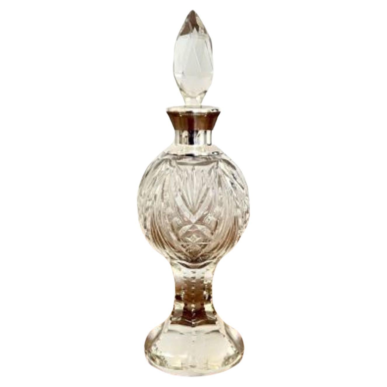 Fine quality antique Edwardian silver mounted cut glass bottle  For Sale