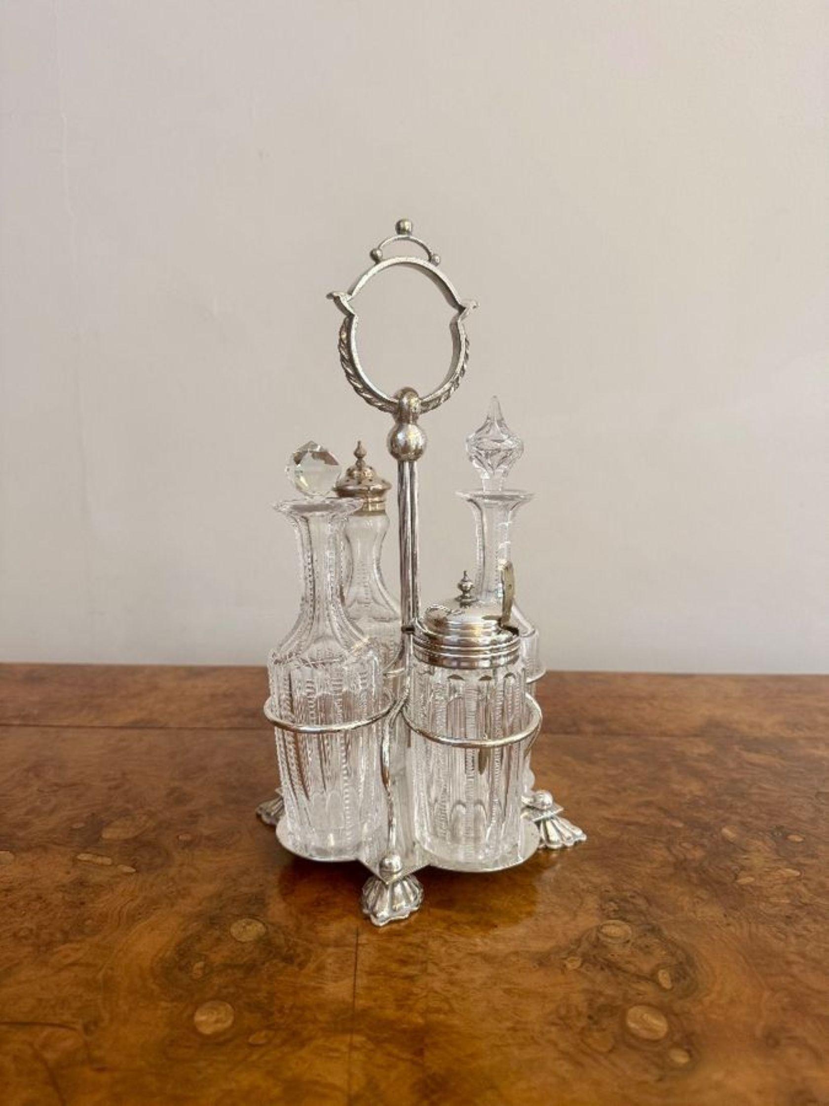 Silver Plate Fine quality antique Edwardian silver plated cruet set For Sale