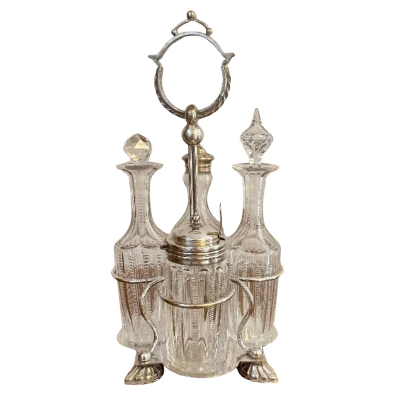 Fine quality antique Edwardian silver plated cruet set For Sale