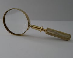 Fine Quality Antique English Brass and Mother of Pearl Magnifying Glass c.1890
