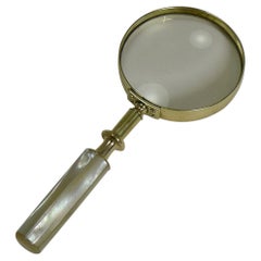 Fine Quality Antique English Brass and Mother of Pearl Magnifying Glass