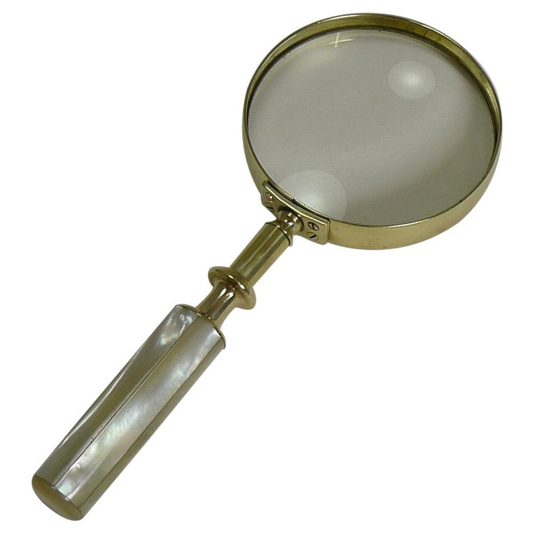 Fine Quality Antique English Brass and Mother of Pearl Magnifying Glass