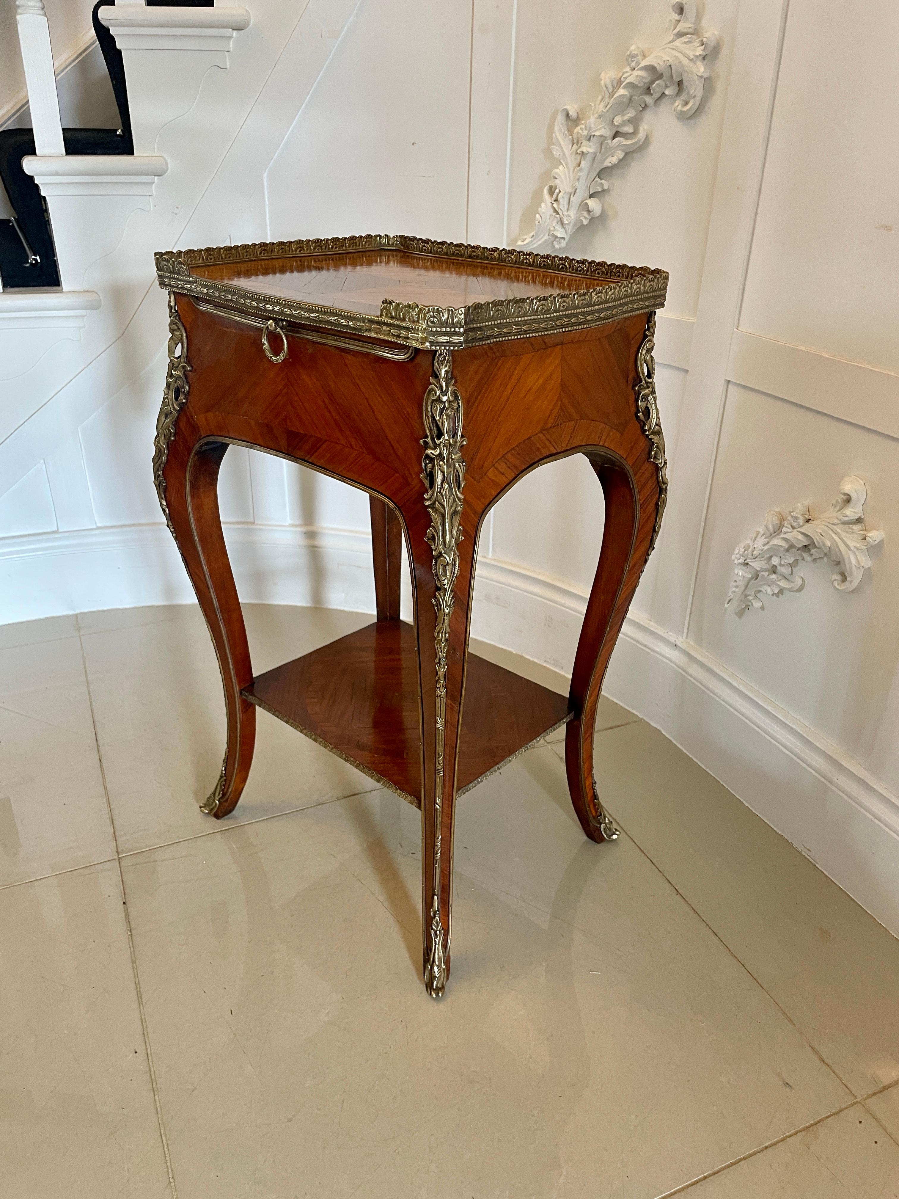 Fine Quality Antique Freestanding French Kingwood and Ormolu Mounted Lamp Table For Sale 8