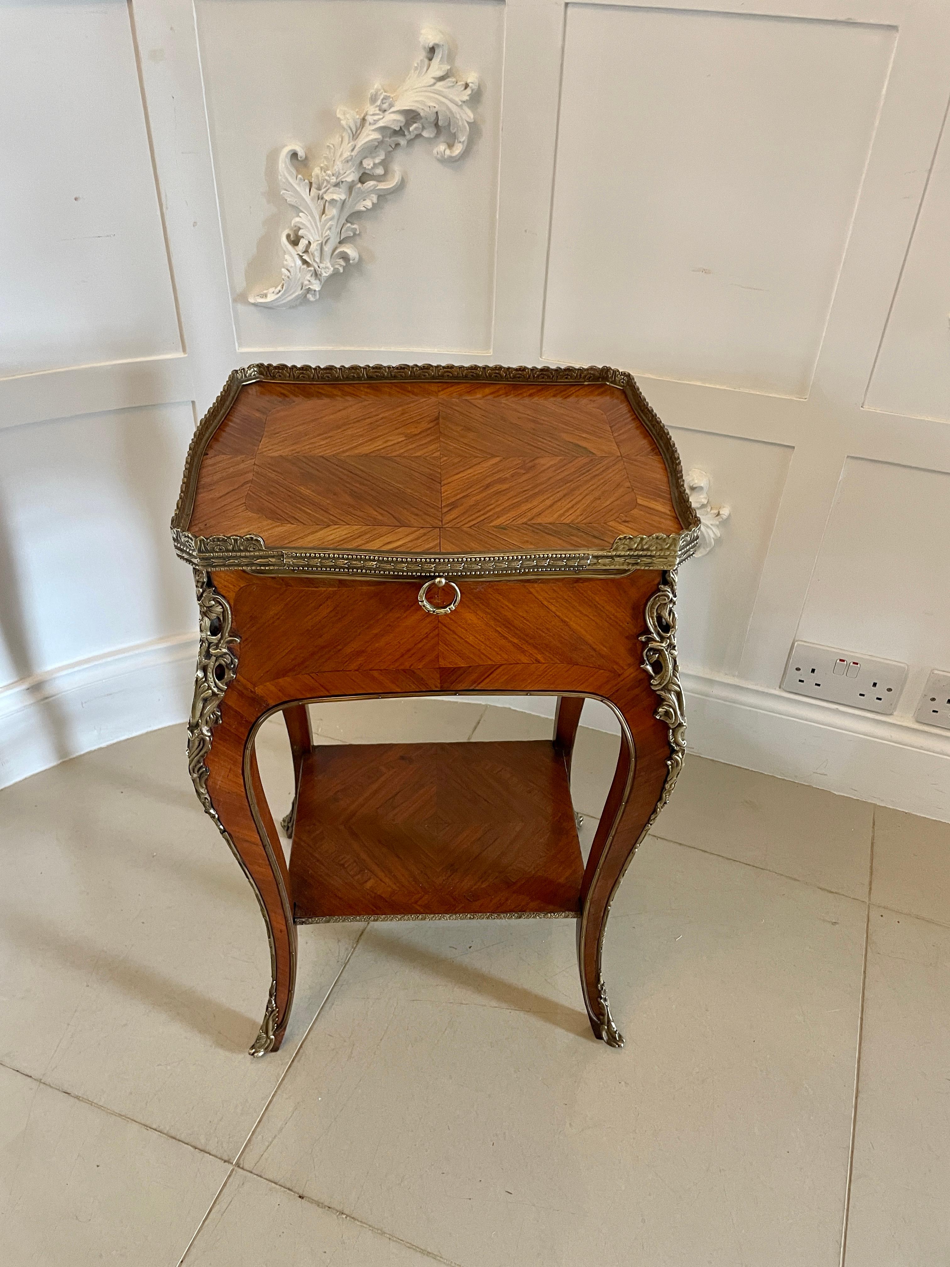 Victorian Fine Quality Antique Freestanding French Kingwood and Ormolu Mounted Lamp Table For Sale