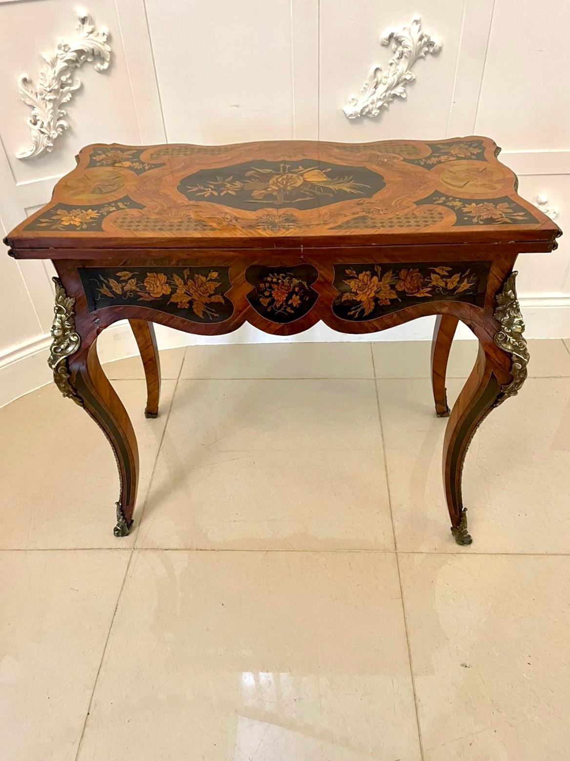Fine Antique French Kingwood Marquetry Inlaid Ormolu Mounted Card/Side Table For Sale 3
