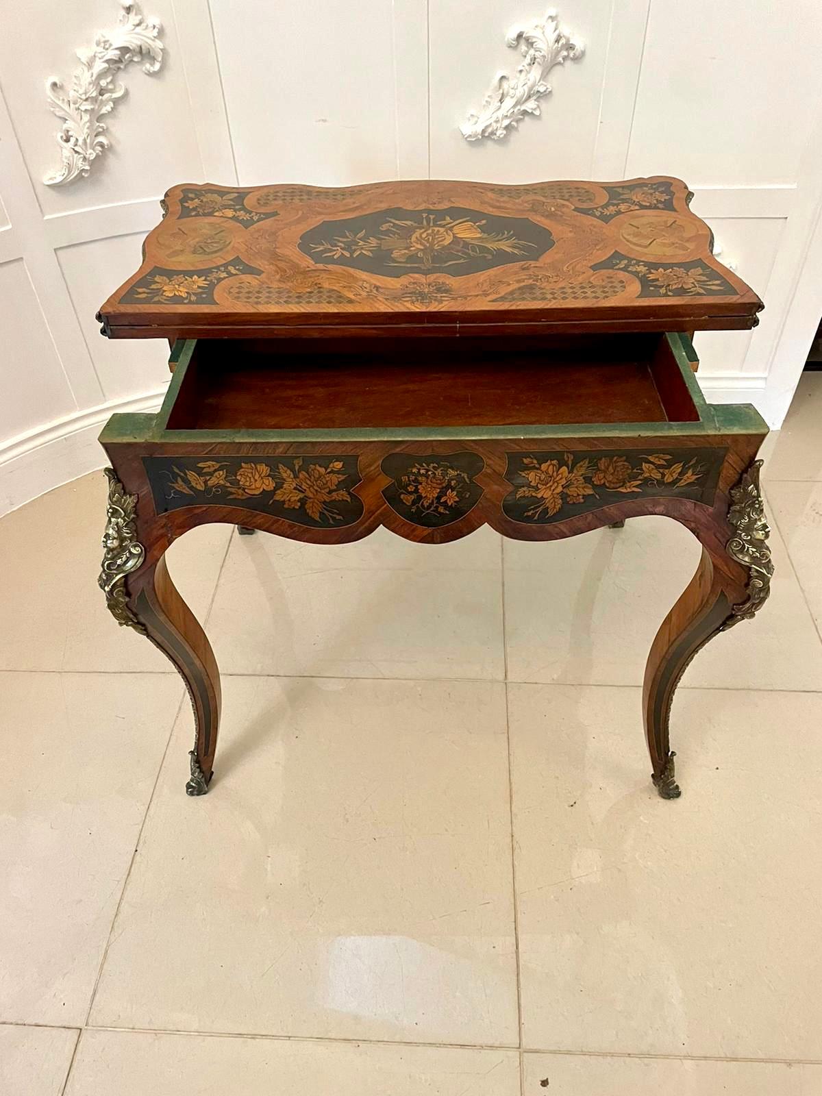 Fine Antique French Kingwood Marquetry Inlaid Ormolu Mounted Card/Side Table For Sale 7