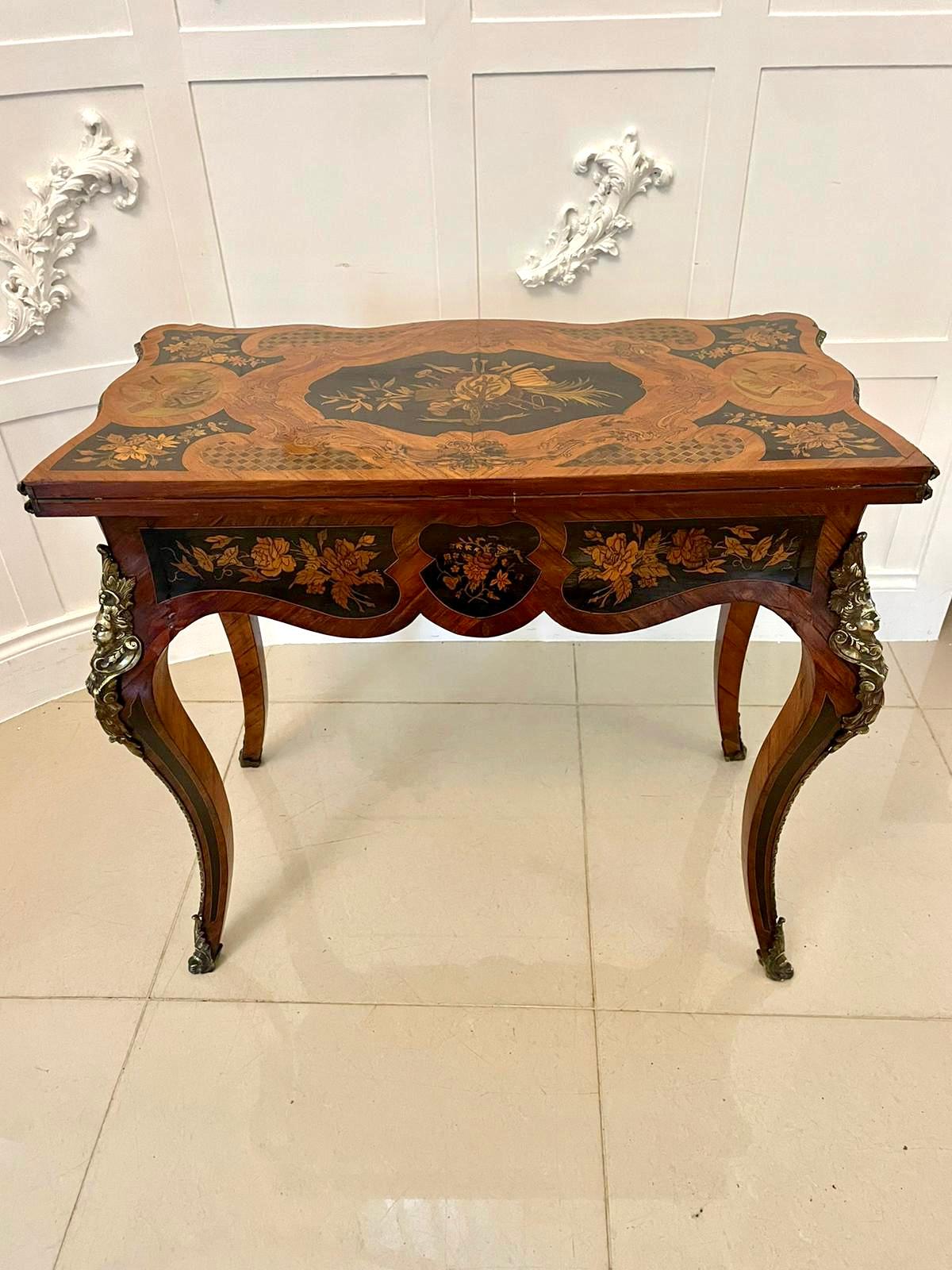 Fine Antique French Kingwood Marquetry Inlaid Ormolu Mounted Card/Side Table For Sale 8