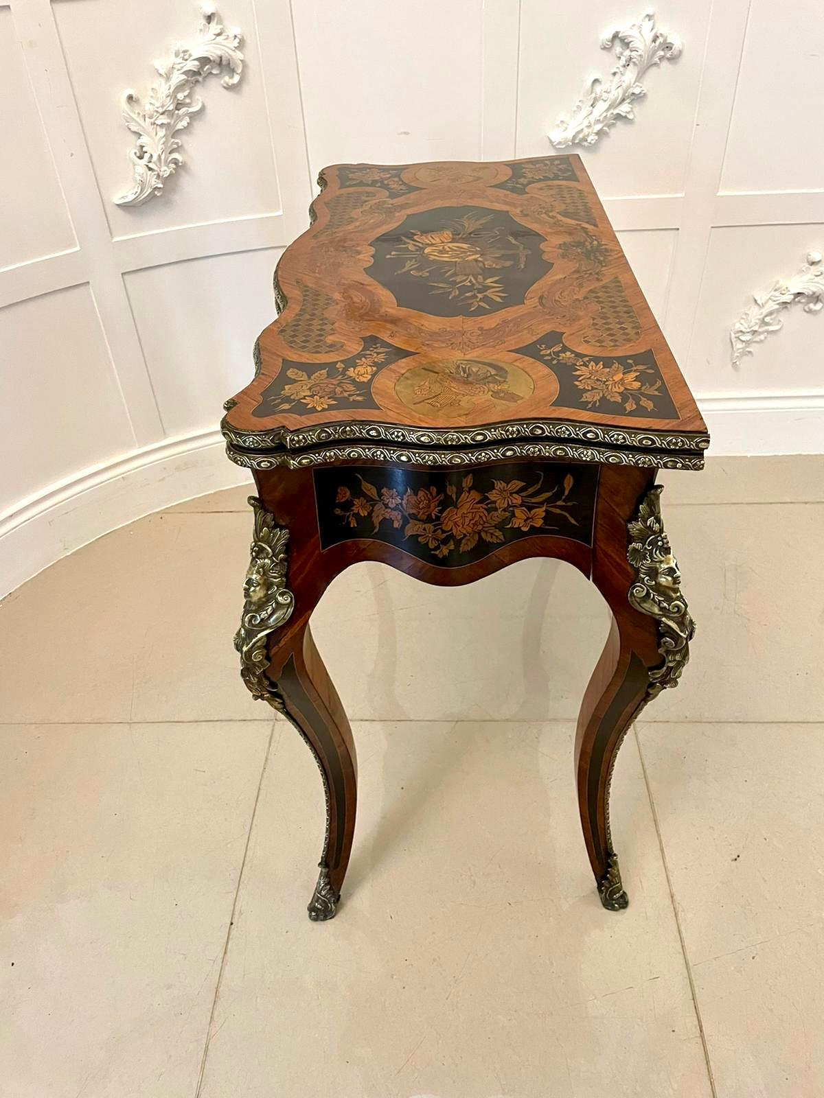 Fine Antique French Kingwood Marquetry Inlaid Ormolu Mounted Card/Side Table For Sale 9