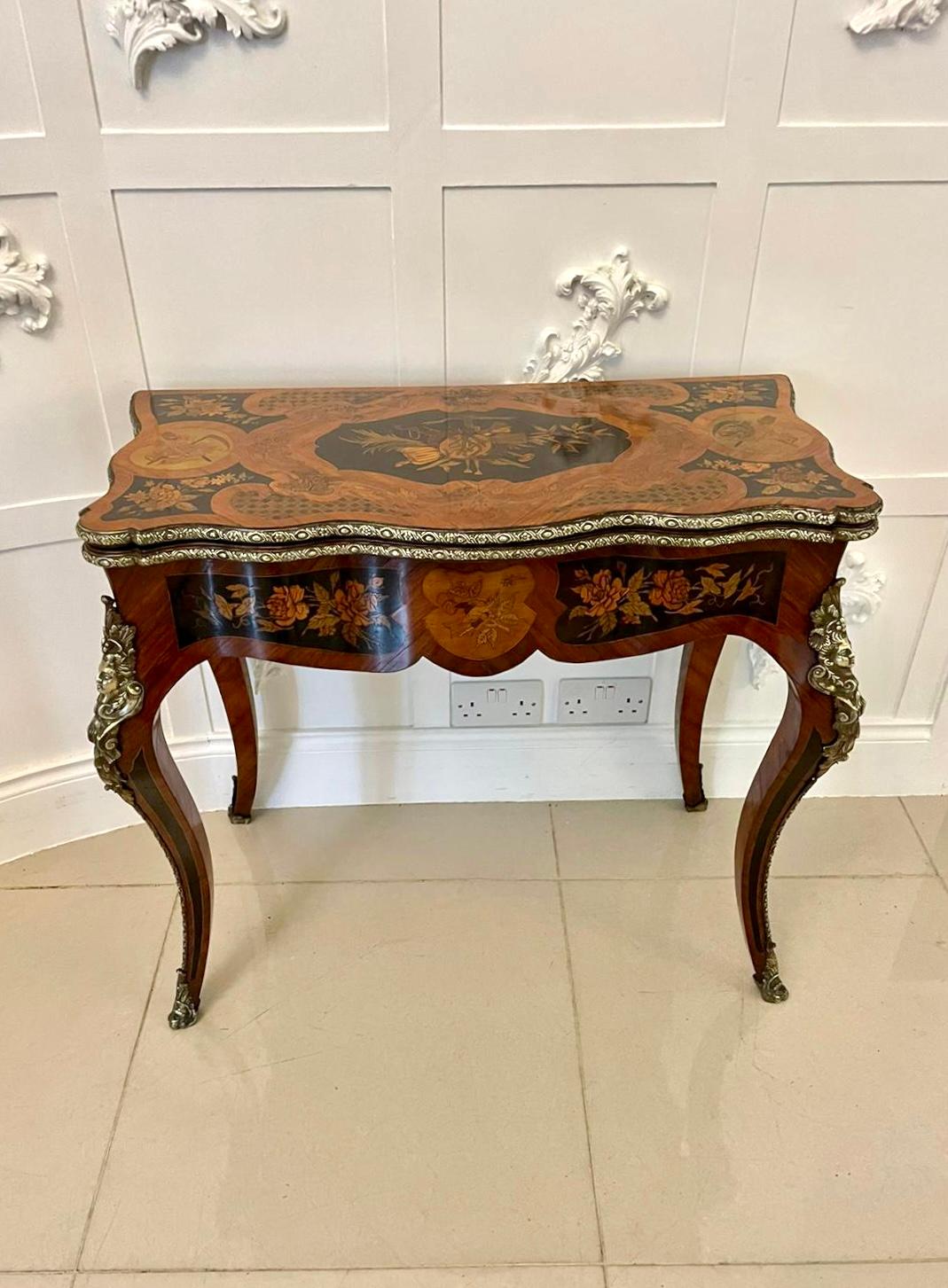 Victorian Fine Antique French Kingwood Marquetry Inlaid Ormolu Mounted Card/Side Table For Sale