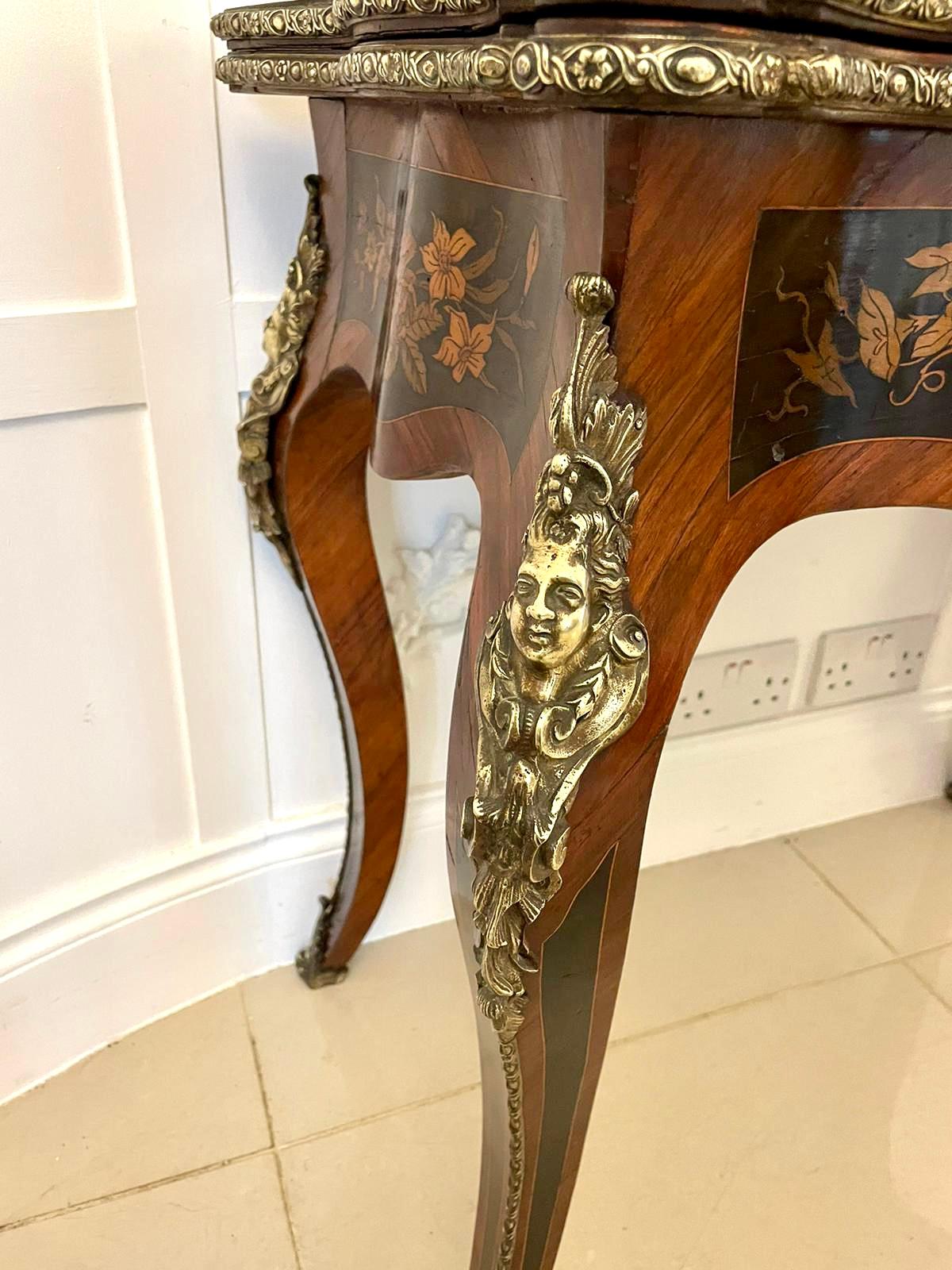Fine Antique French Kingwood Marquetry Inlaid Ormolu Mounted Card/Side Table In Good Condition For Sale In Suffolk, GB