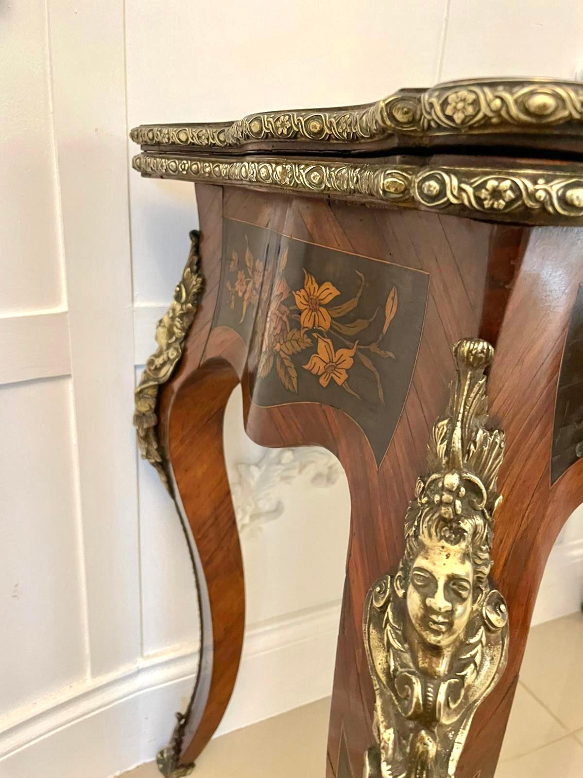 19th Century Fine Antique French Kingwood Marquetry Inlaid Ormolu Mounted Card/Side Table For Sale