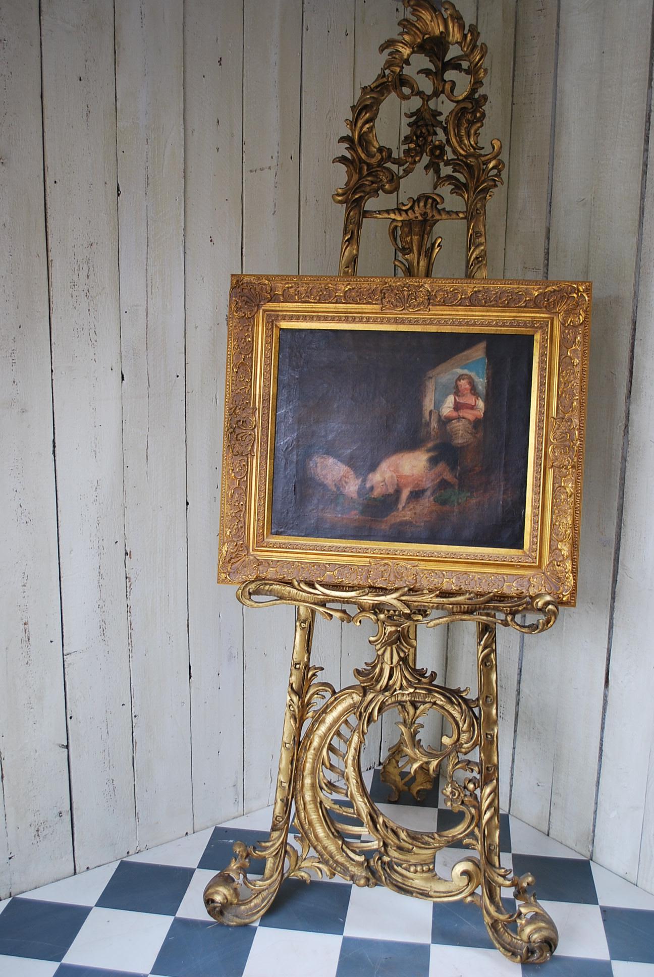 Here we have the best quality adjustable display easel I have seen, beautifully carved in the Rococo taste and covered in its original gilding. Decorated in the typical Rococo manner with 'C' scroll and foliate decoration. A splendid example with