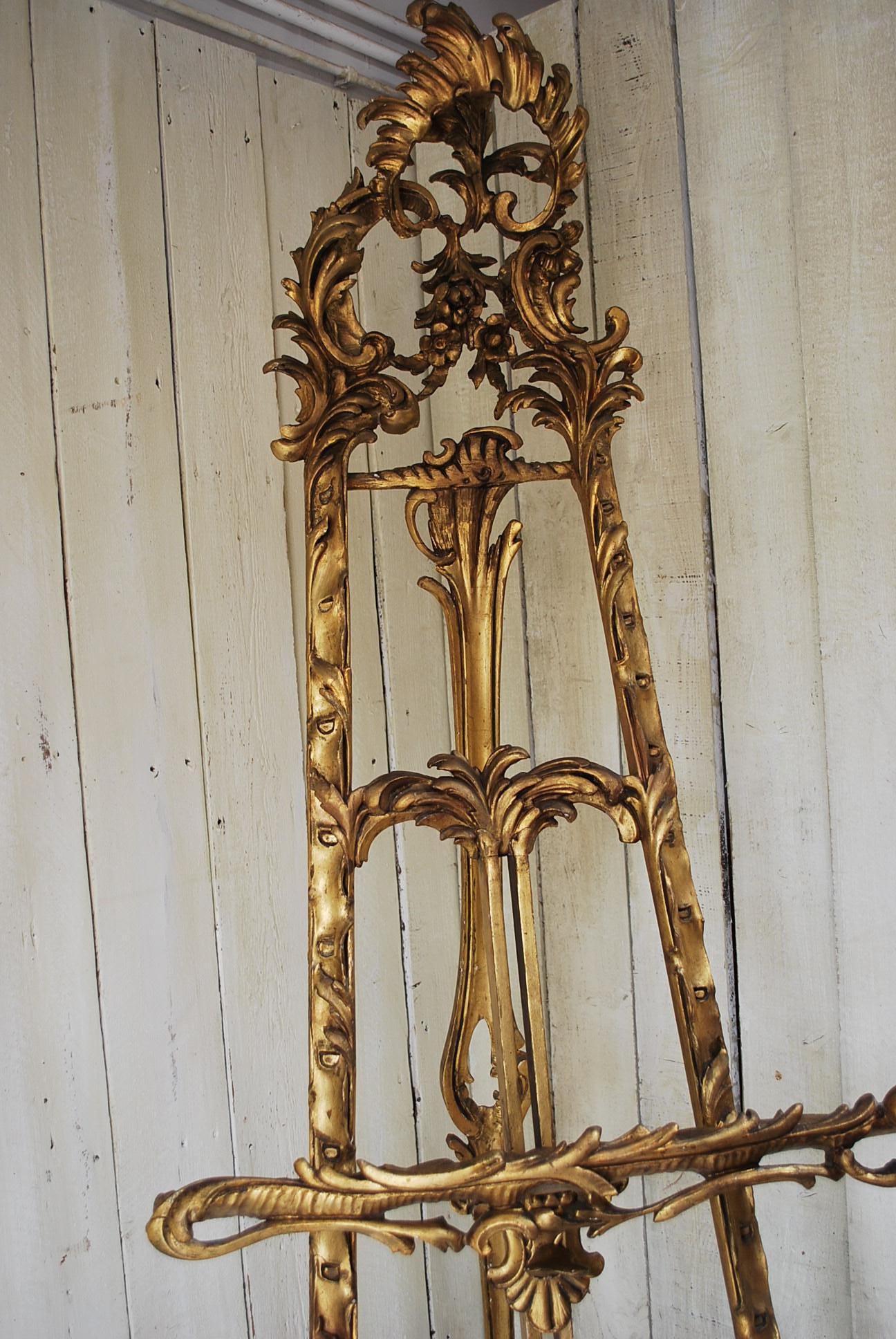 Pine Fine Quality antique French Rococo 19th century Carved Wood Gilt display Easel For Sale
