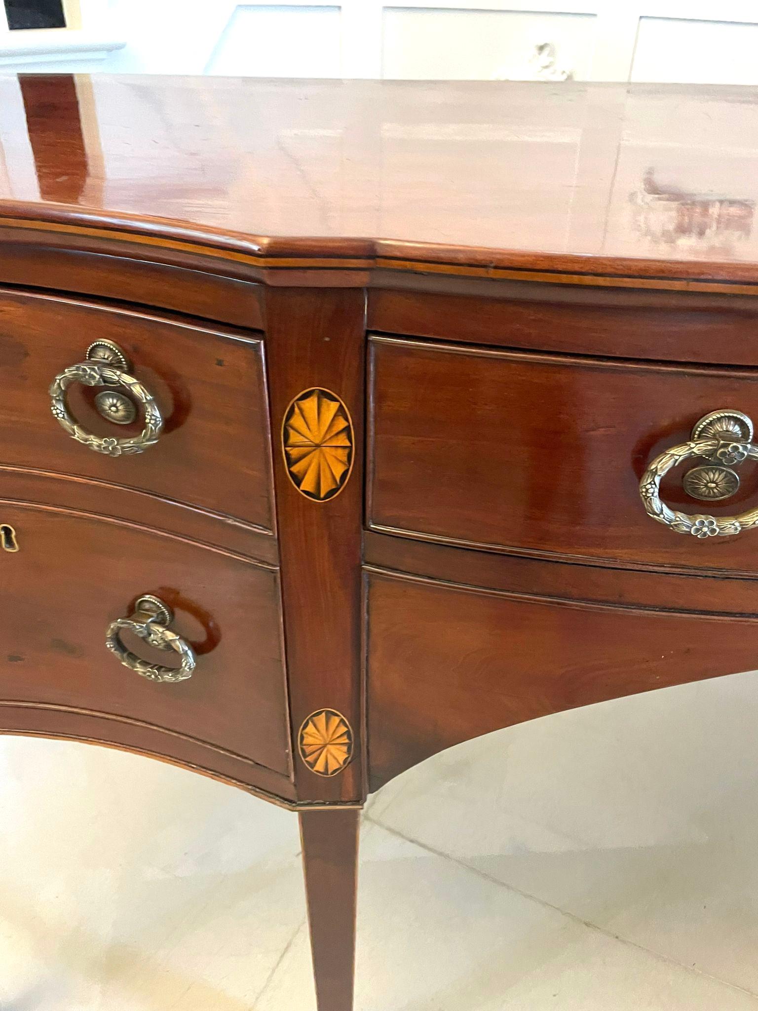Fine Quality Antique George III Mahogany Inlaid Serpentine Shape Sideboard 3