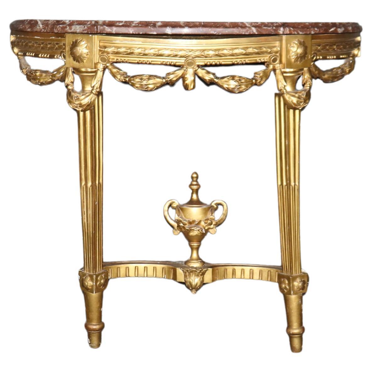 Fine Quality Antique Gilded French Louis XVI Style Rouge Marble Top Wall Console