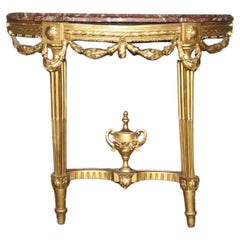 Consolle da parete dorata in stile Luigi XVI francese con piano in marmo rosso di alta qualità