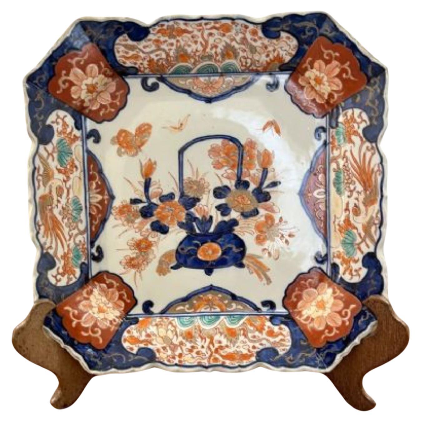 Fine Quality Antique Hand Painted Japanese Large Imari square Plate For Sale