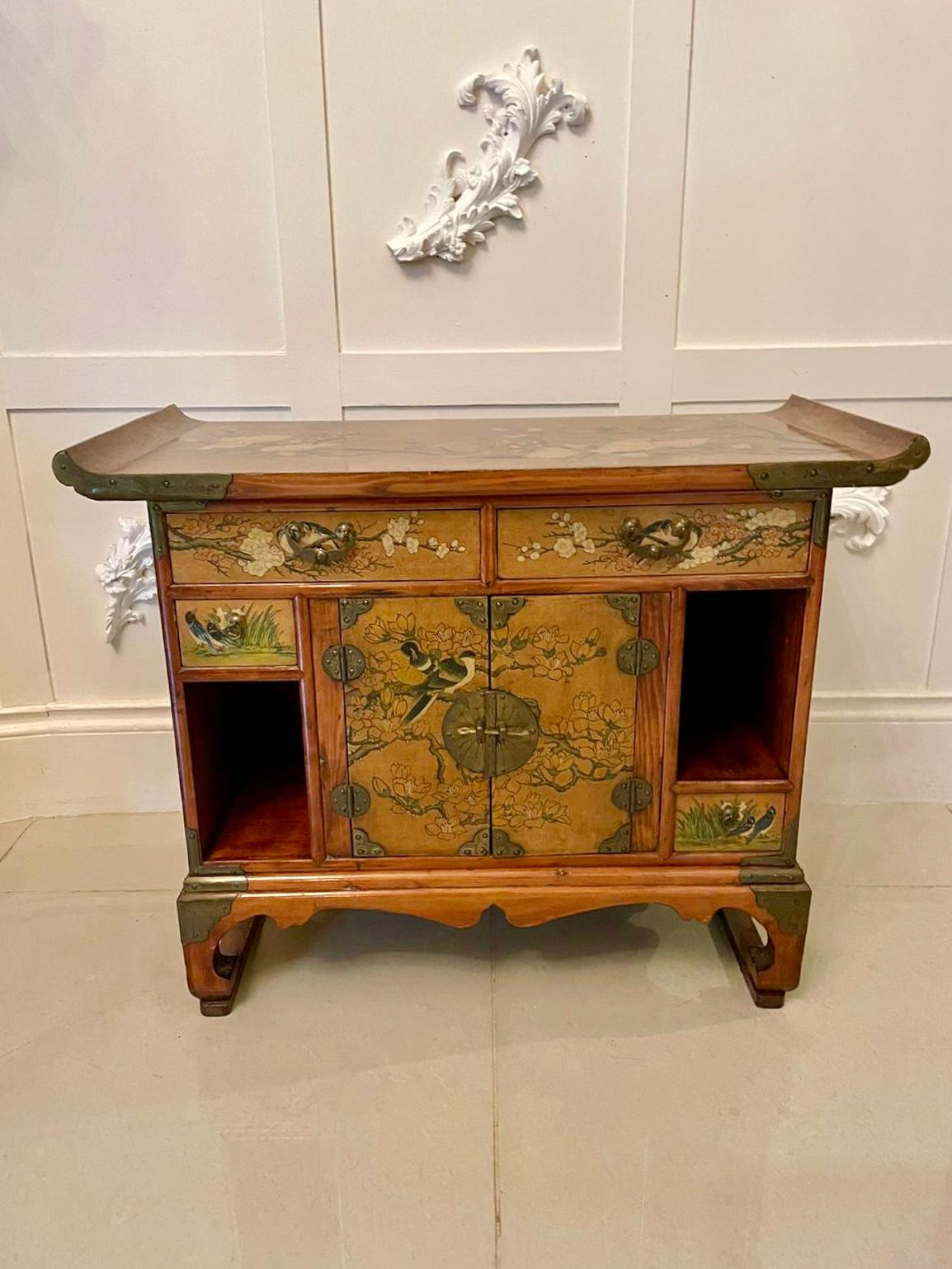 Hardwood Fine Quality Antique Japanese Floral Decorated Table Cabinet