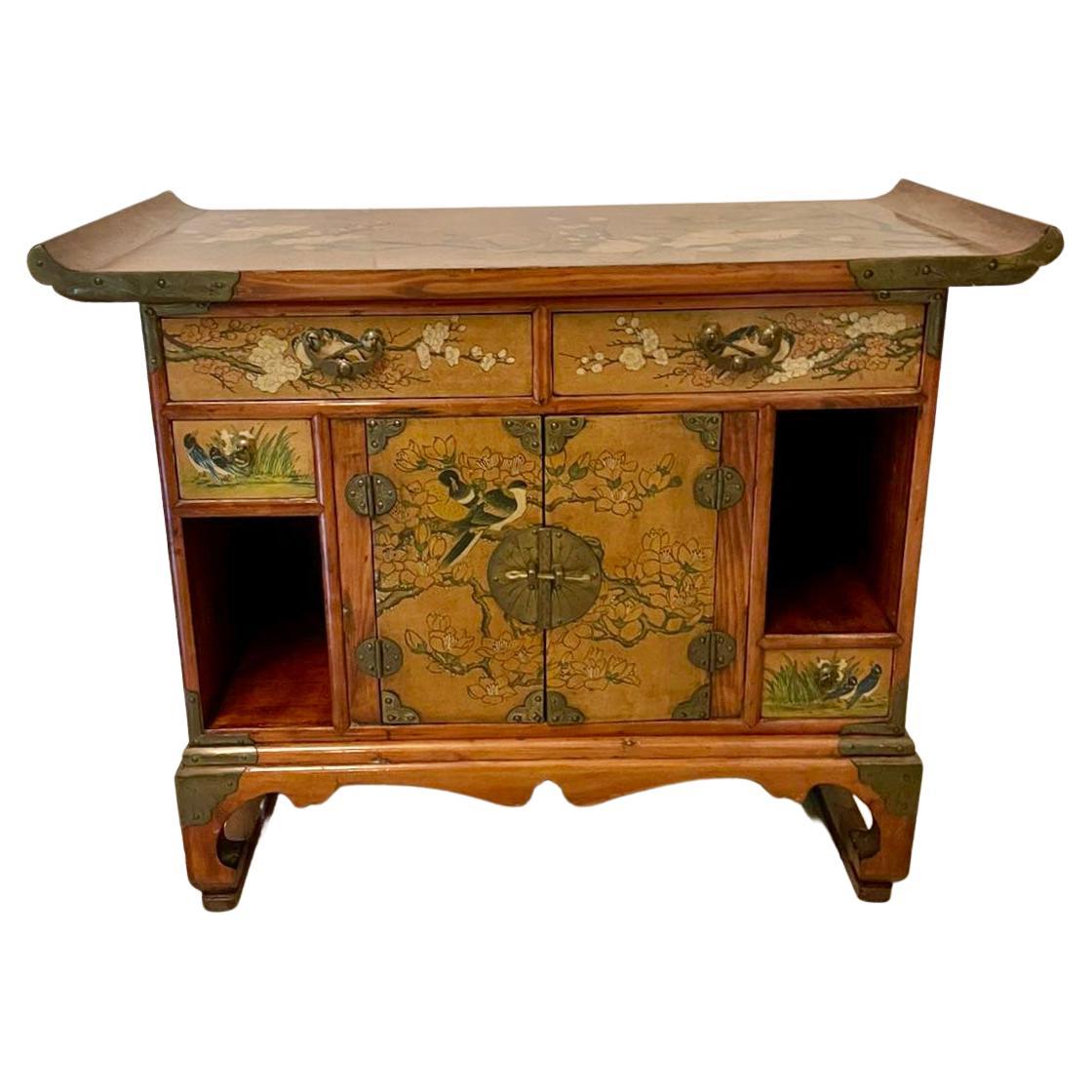 Fine Quality Antique Japanese Floral Decorated Table Cabinet