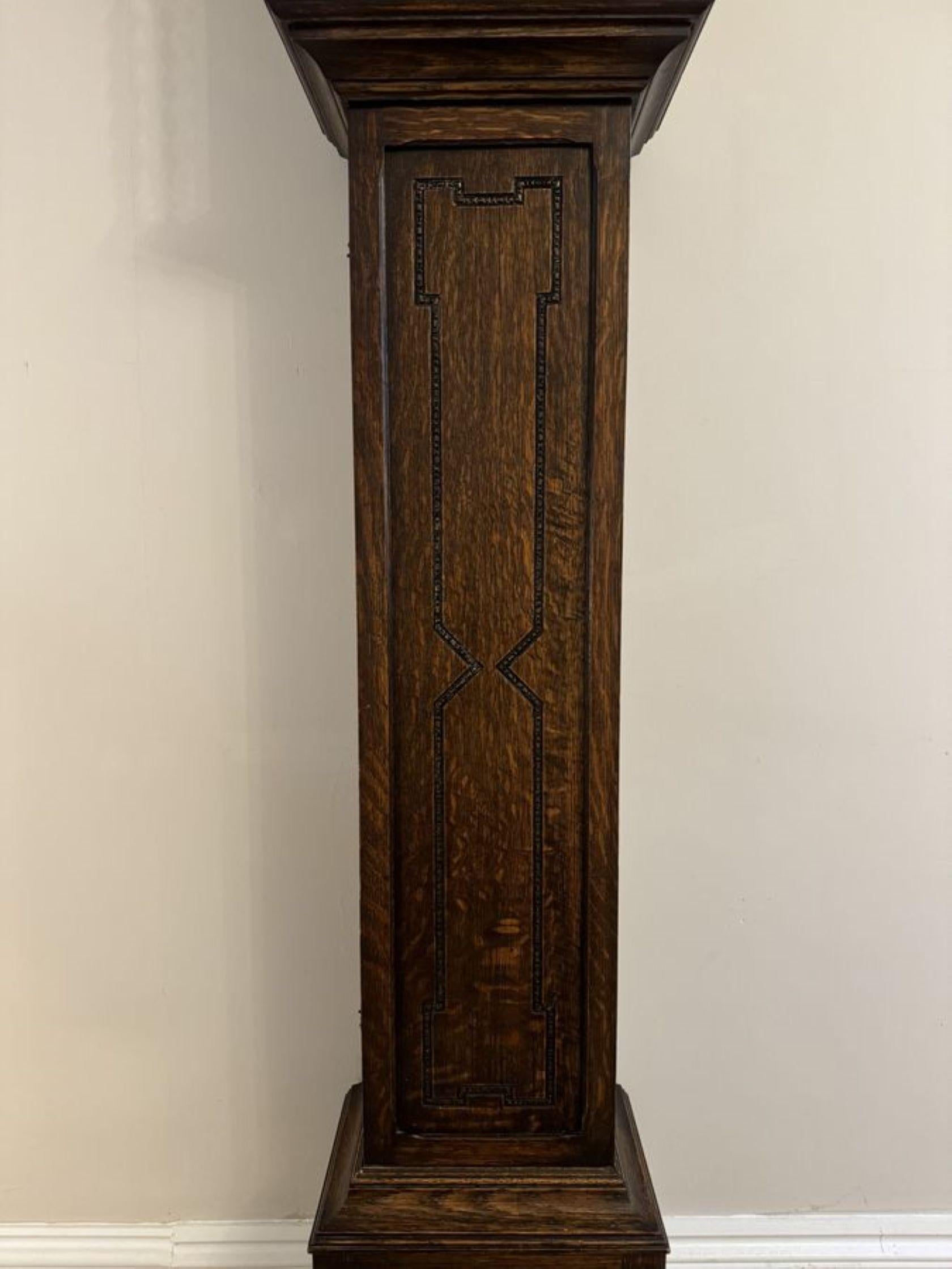 Fine Quality antique Oak 8 Day Chiming Grandmother Clock In Good Condition For Sale In Ipswich, GB