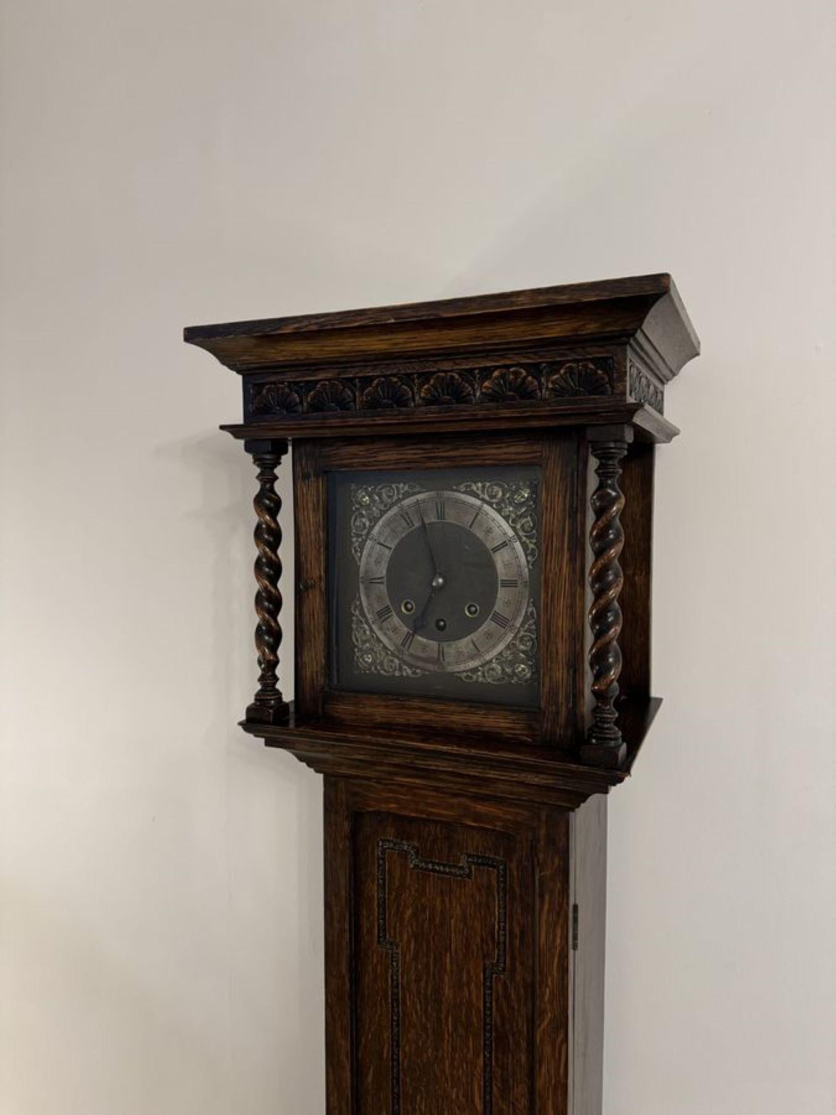 20th Century Fine Quality antique Oak 8 Day Chiming Grandmother Clock For Sale