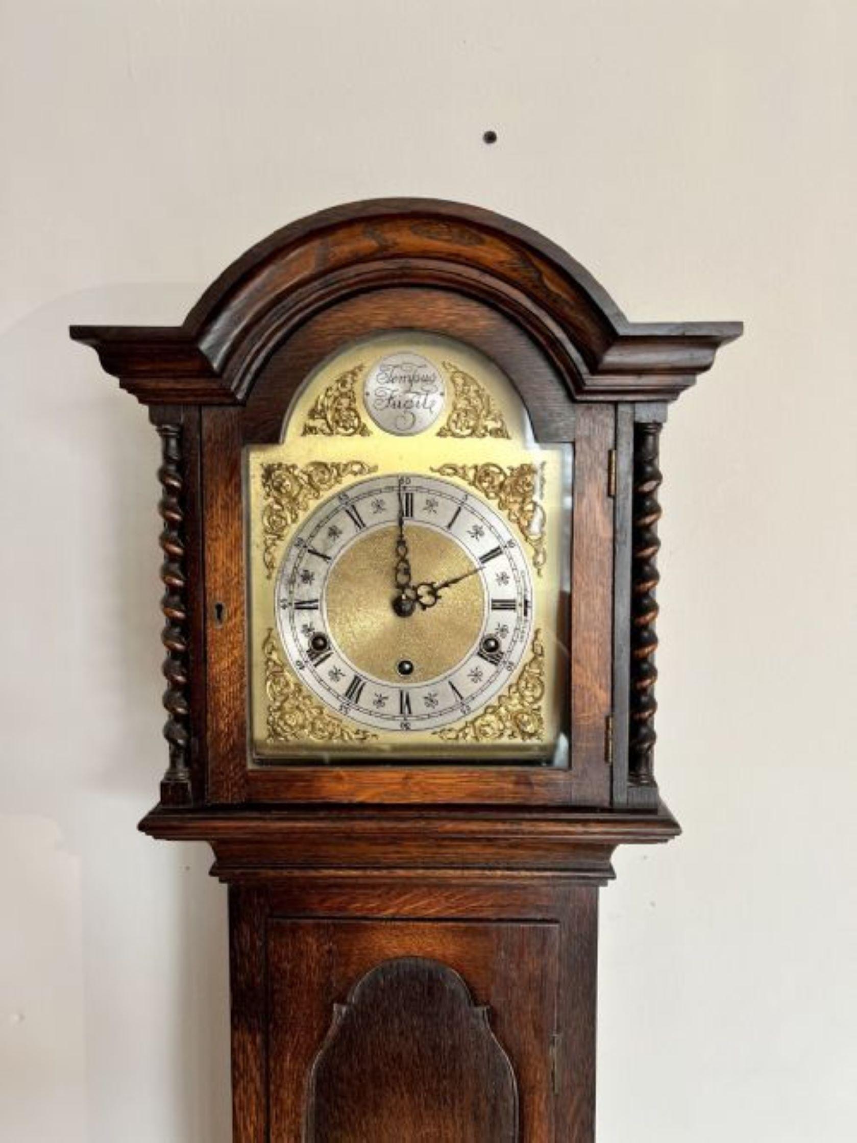 Feine hochwertige antike 8 Tage-Grandmother-Uhr aus Eiche in hoher Qualität (Messing)