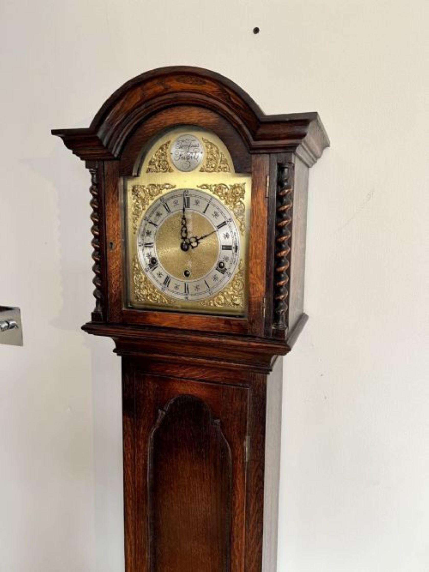 Fine Quality Antique Oak 8 Day Chiming Grandmother Clock In Good Condition In Ipswich, GB