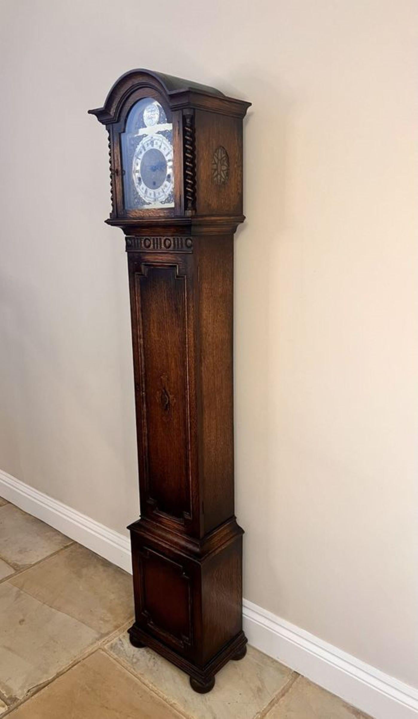20th Century Fine Quality Antique Oak 8 Day Chiming Grandmother Clock